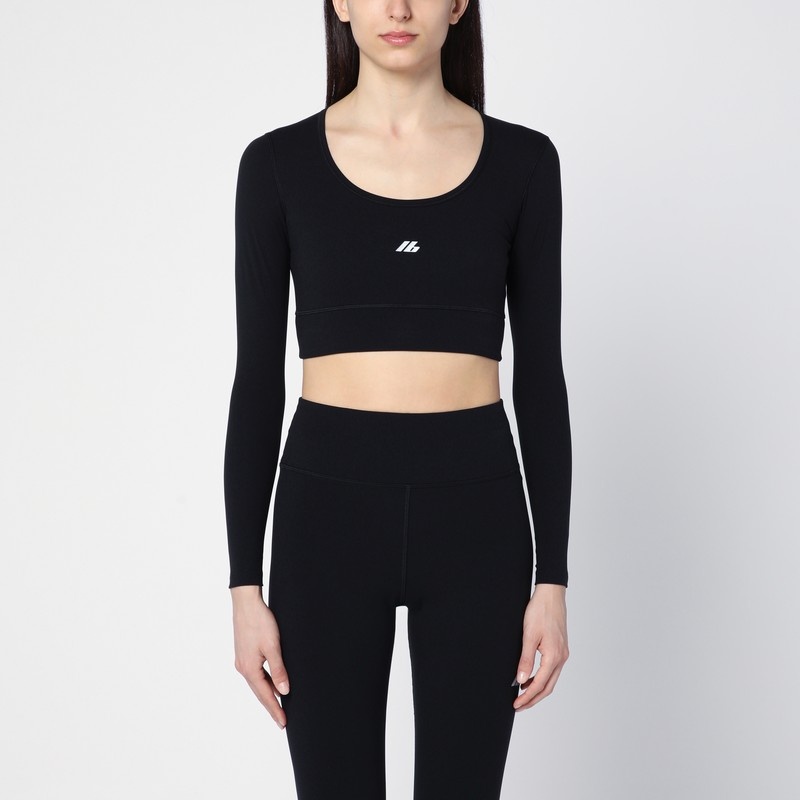 Black Activewear top in matt nylon blend - 1