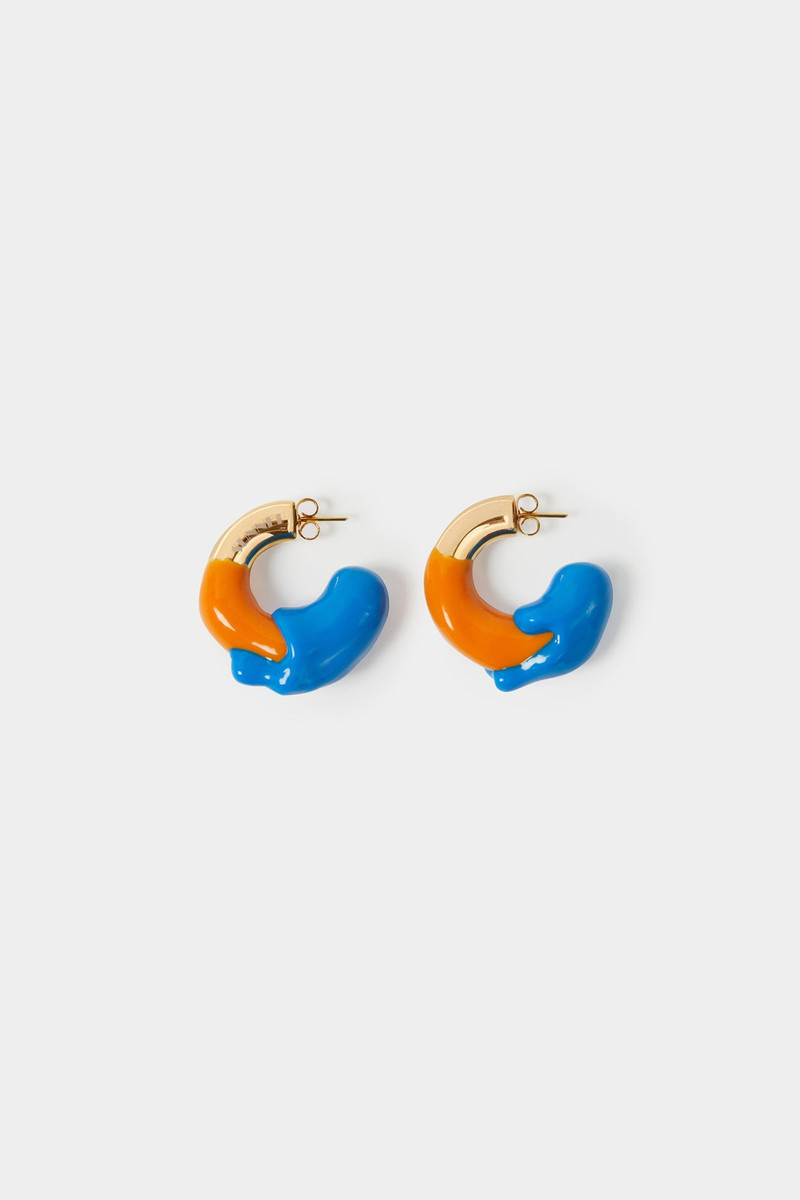 SMALL RUBBERIZED EARRINGS GOLD / orange & blue 1