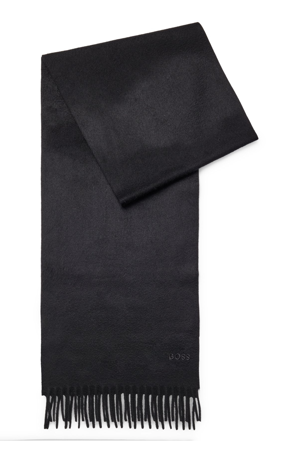 FRINGED SCARF IN PURE ITALIAN CASHMERE WITH EMBROIDERED LOGO - 1