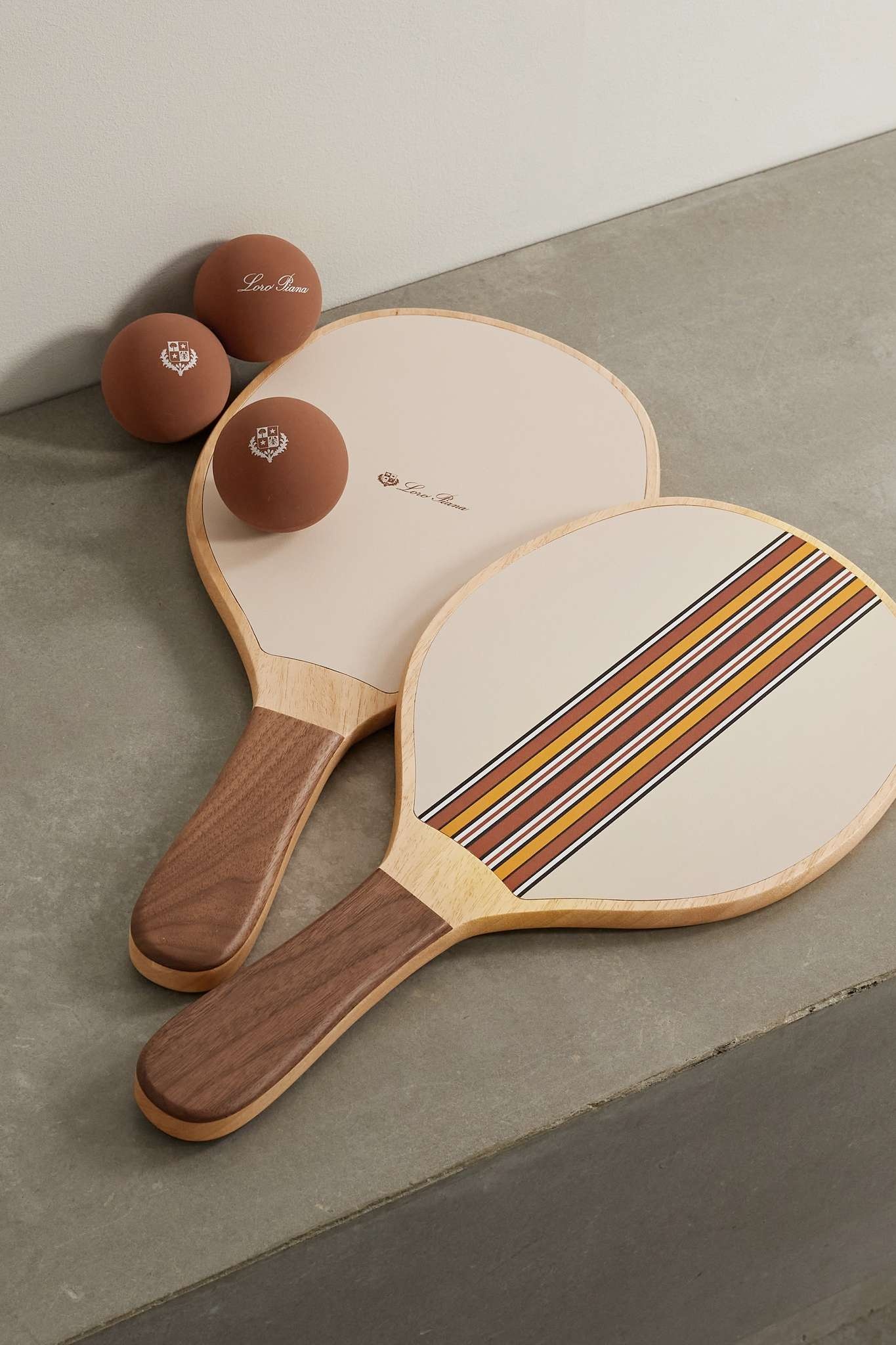 The Suitcase Stripe wood and leather paddleball set - 1