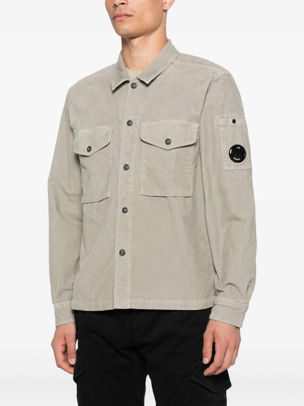 Lens-detail corduroy shirt jacket - 3
