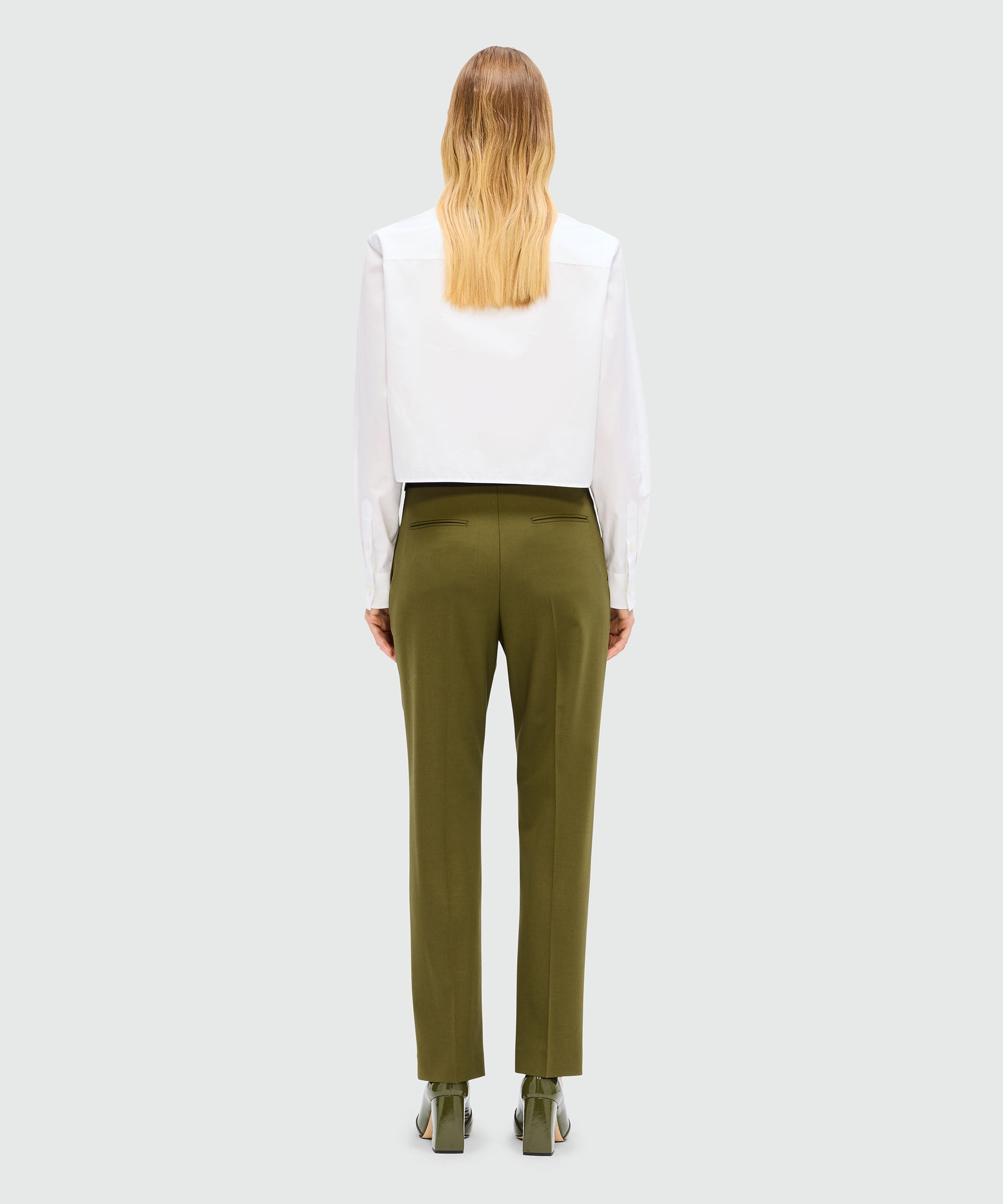 Olive green trousers in cool wool with logoed elastic band - 3