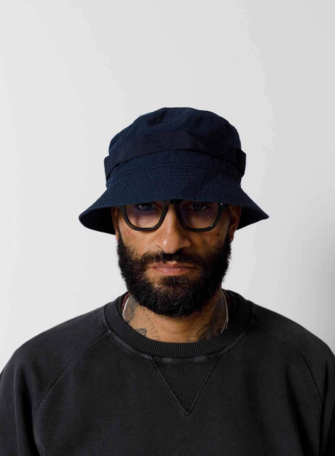 Nigel Cabourn Nam Bucket Hat (Cotton Ripstop) in Black Navy