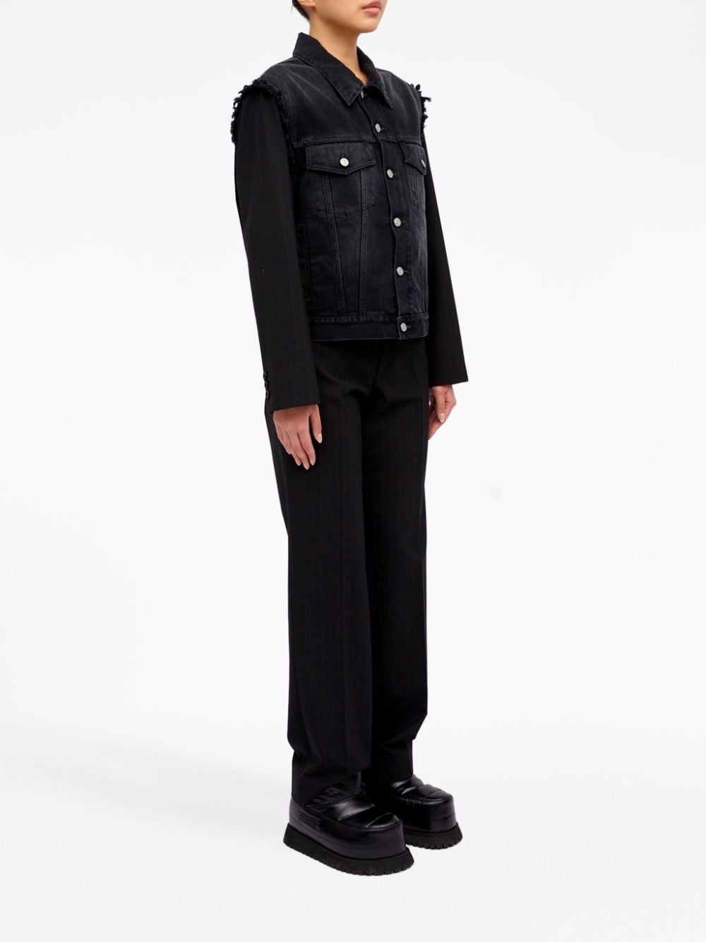 ripped-detailing denim jacket - 3