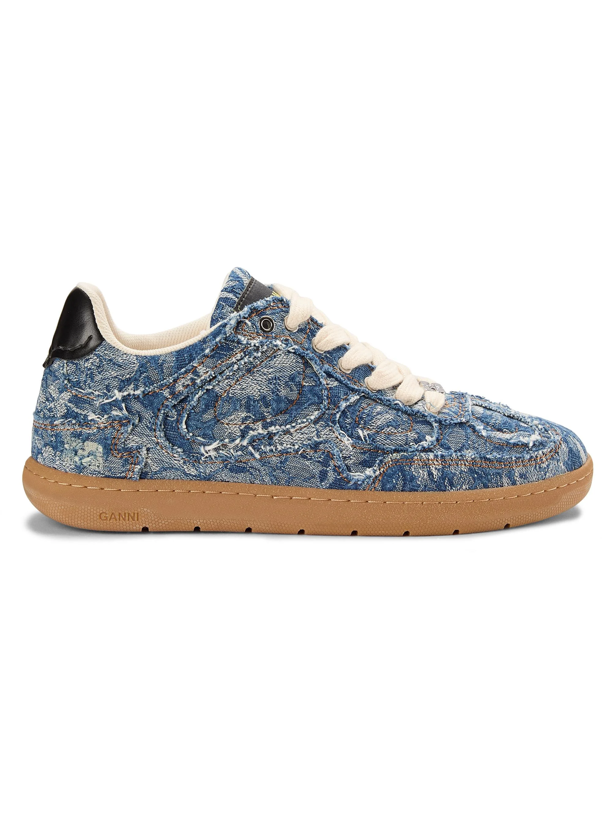 Women's Tapestry Denim Low-Top Sneakers - Mid Blue Vintage - 1