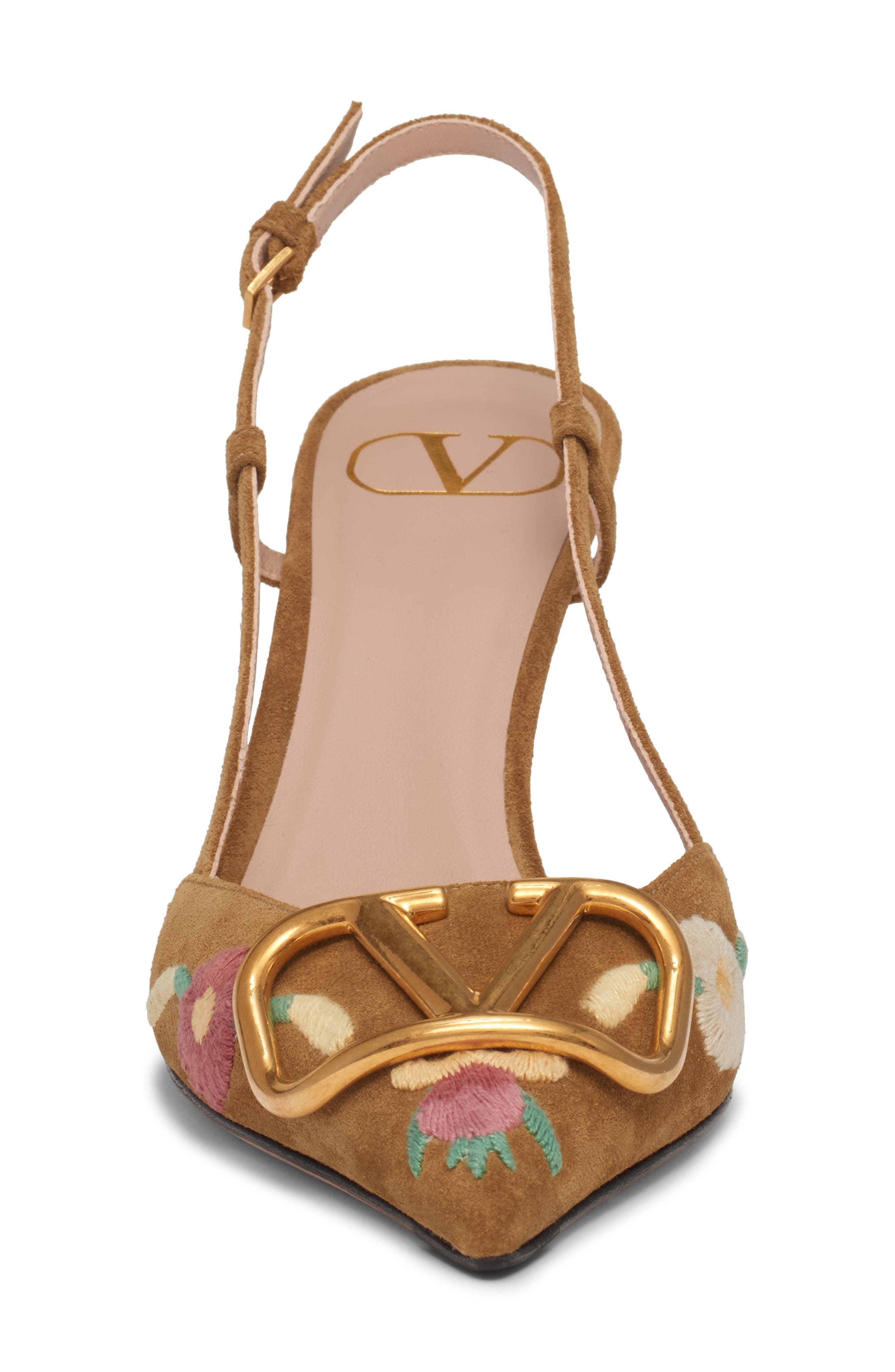 Valentino VLOGO Sunflower Embroidered Slingback Pump in Havana Beige at Nordstrom - 4