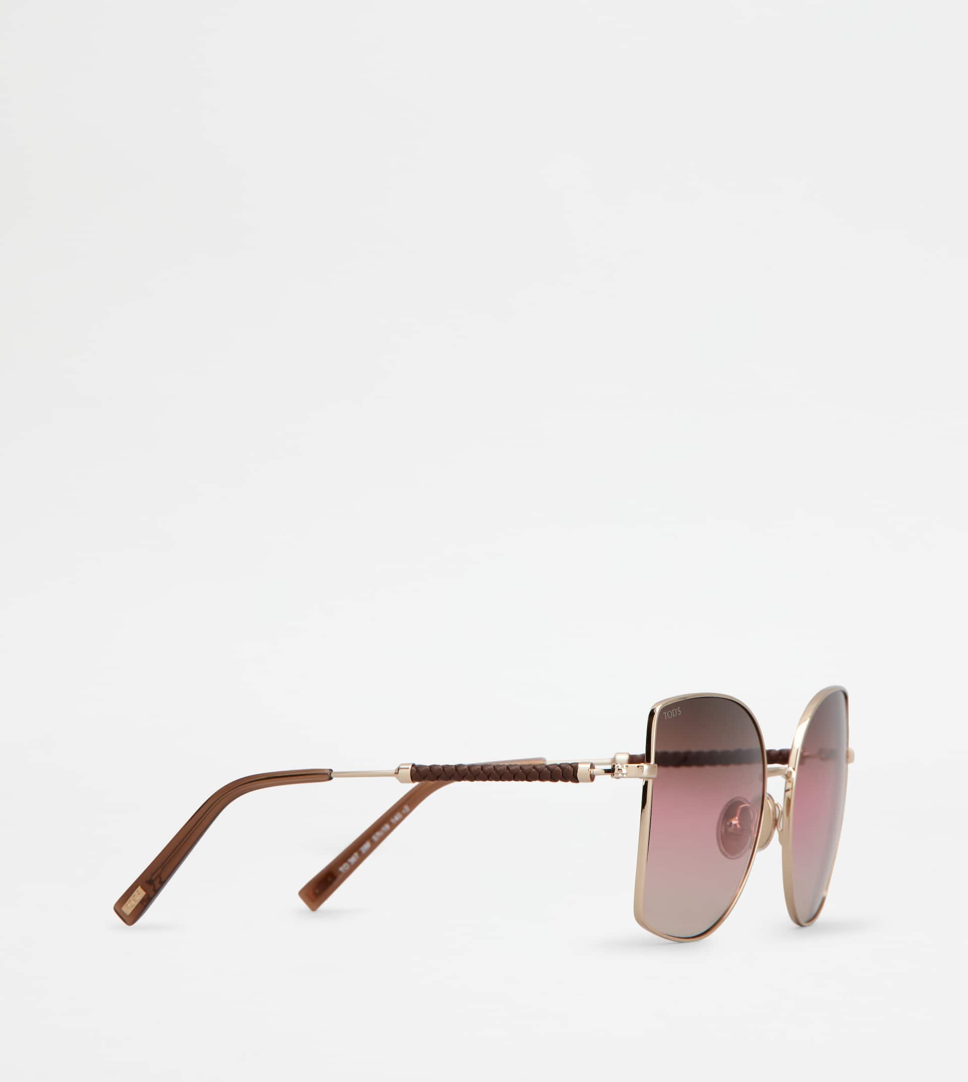 SUNGLASSES WITH TEMPLES IN LEATHER - GOLD - 3