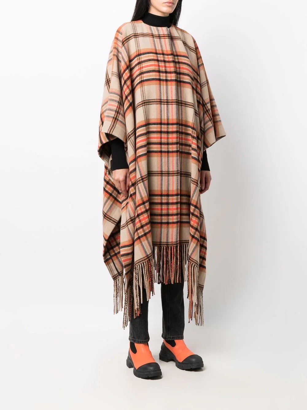 fringed tartan cape - 3