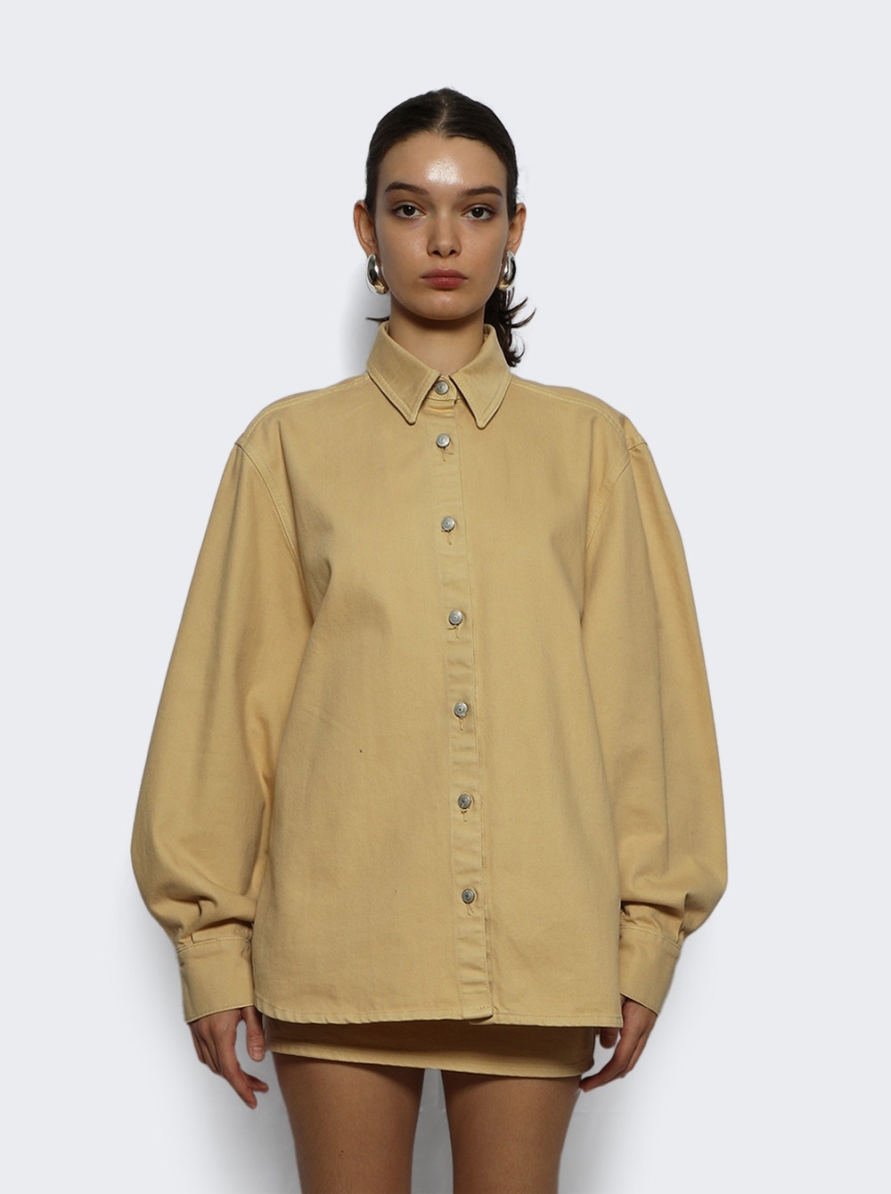 Long Sleeve Denim Shirt Beige - 2