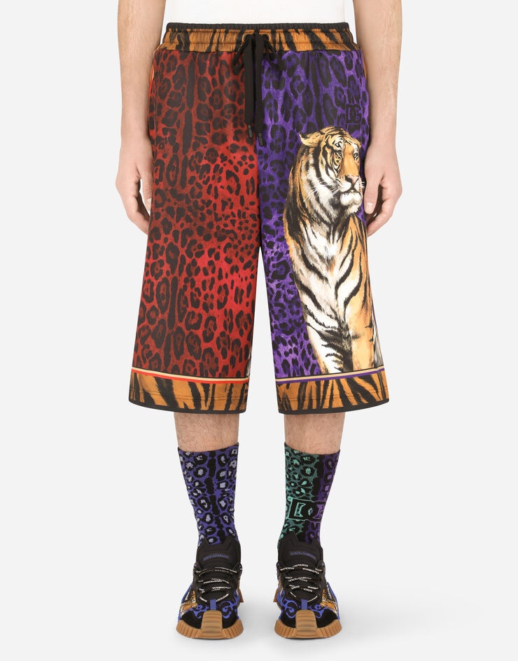 Technical jersey jogging shorts with tiger print - 1