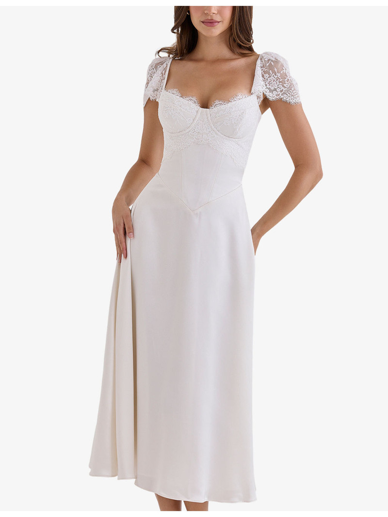 Selena Lace-Embroidered Satin Midi Dress 3
