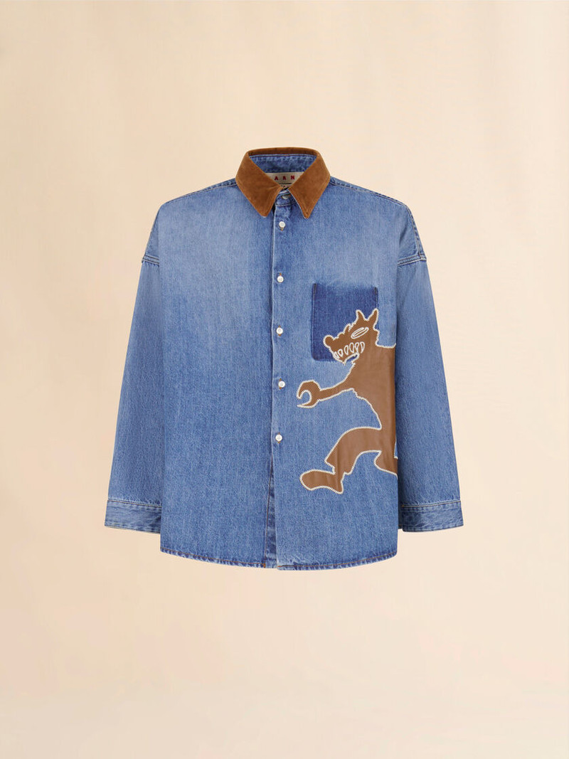 BLUE DENIM SHIRT WITH WOLF PATCH 1