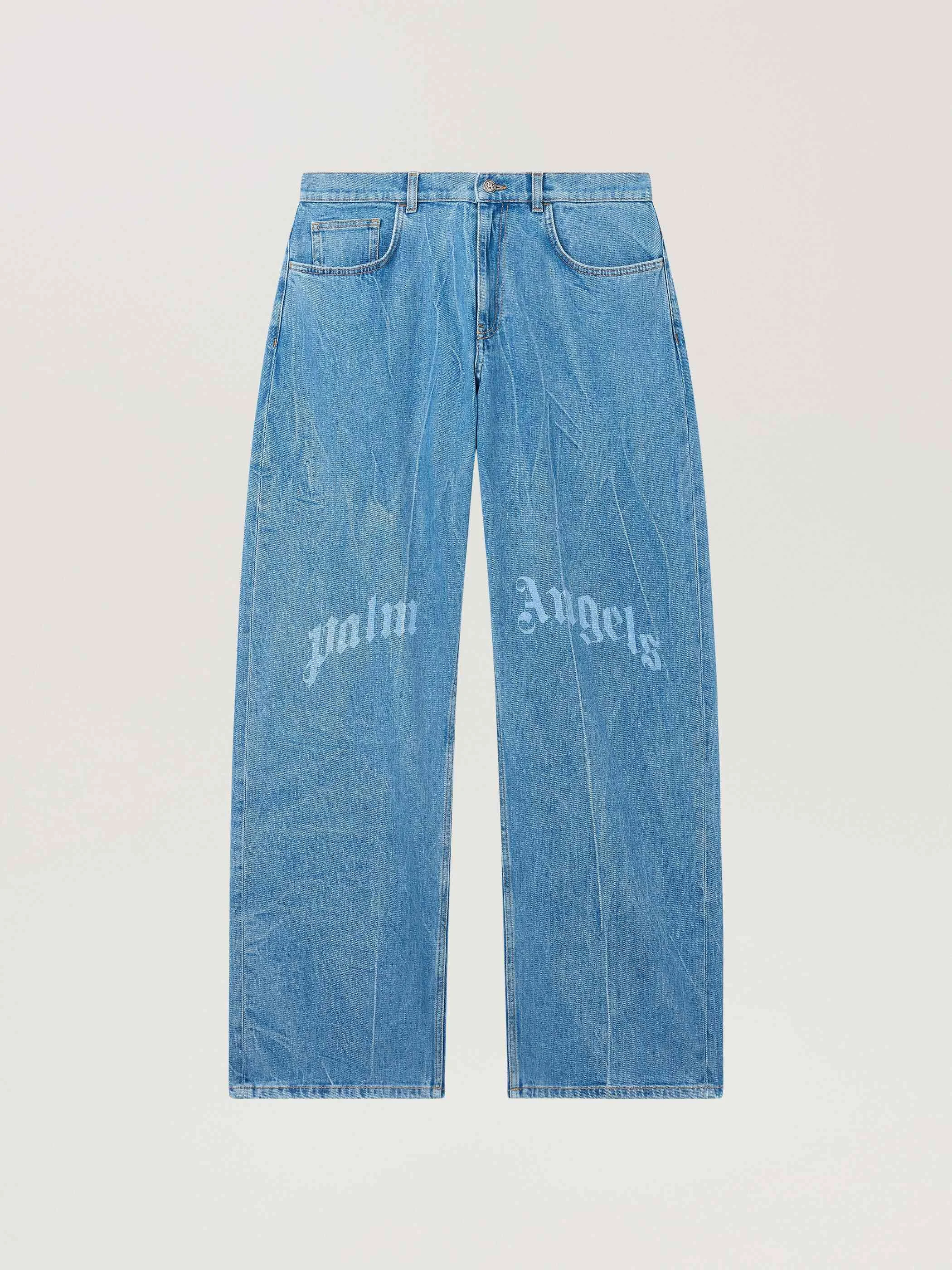 Splitted Curved Logo Loose Jeans - 1