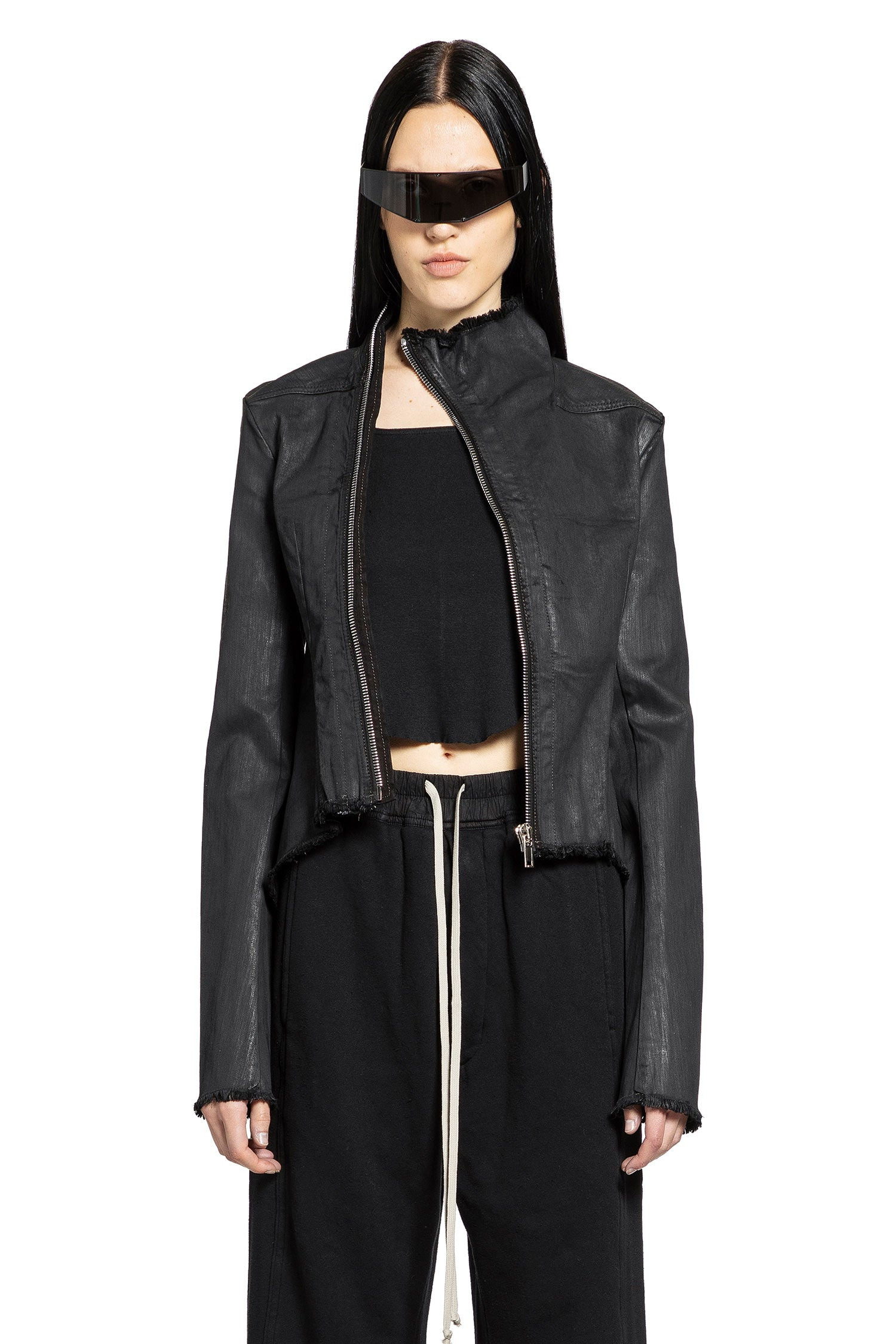 Asymmetric Zip Stretch Denim Jacket - 6