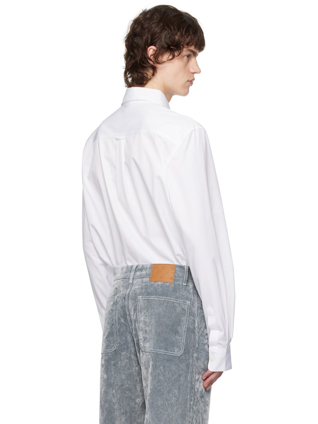White Embroidered Orange Oxford Shirt - 3