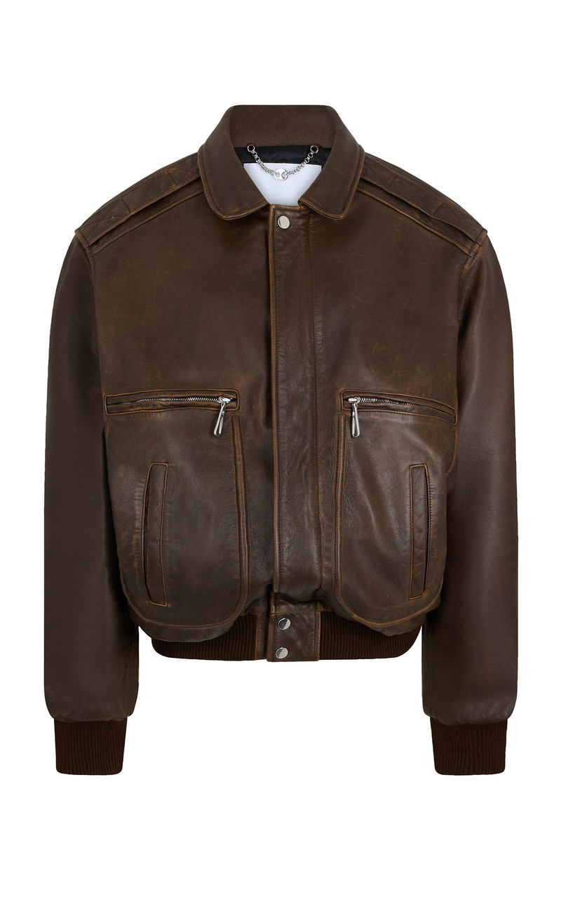 Zip-Pocket Leather Jacket brown 1