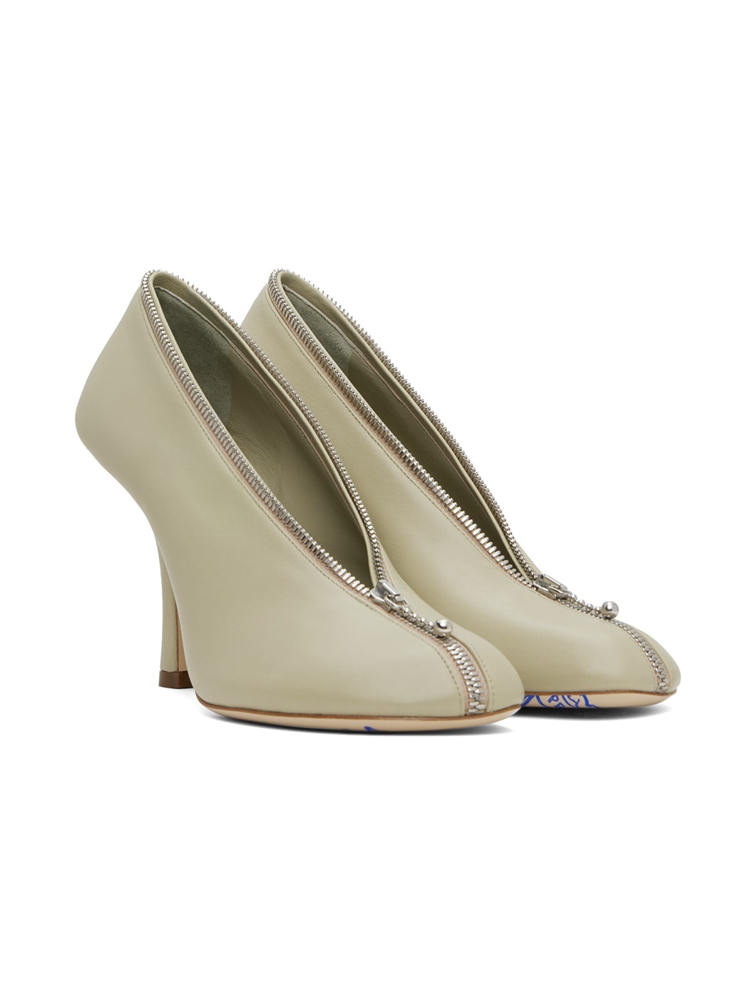 Khaki Leather Baby Zip Heels - 4