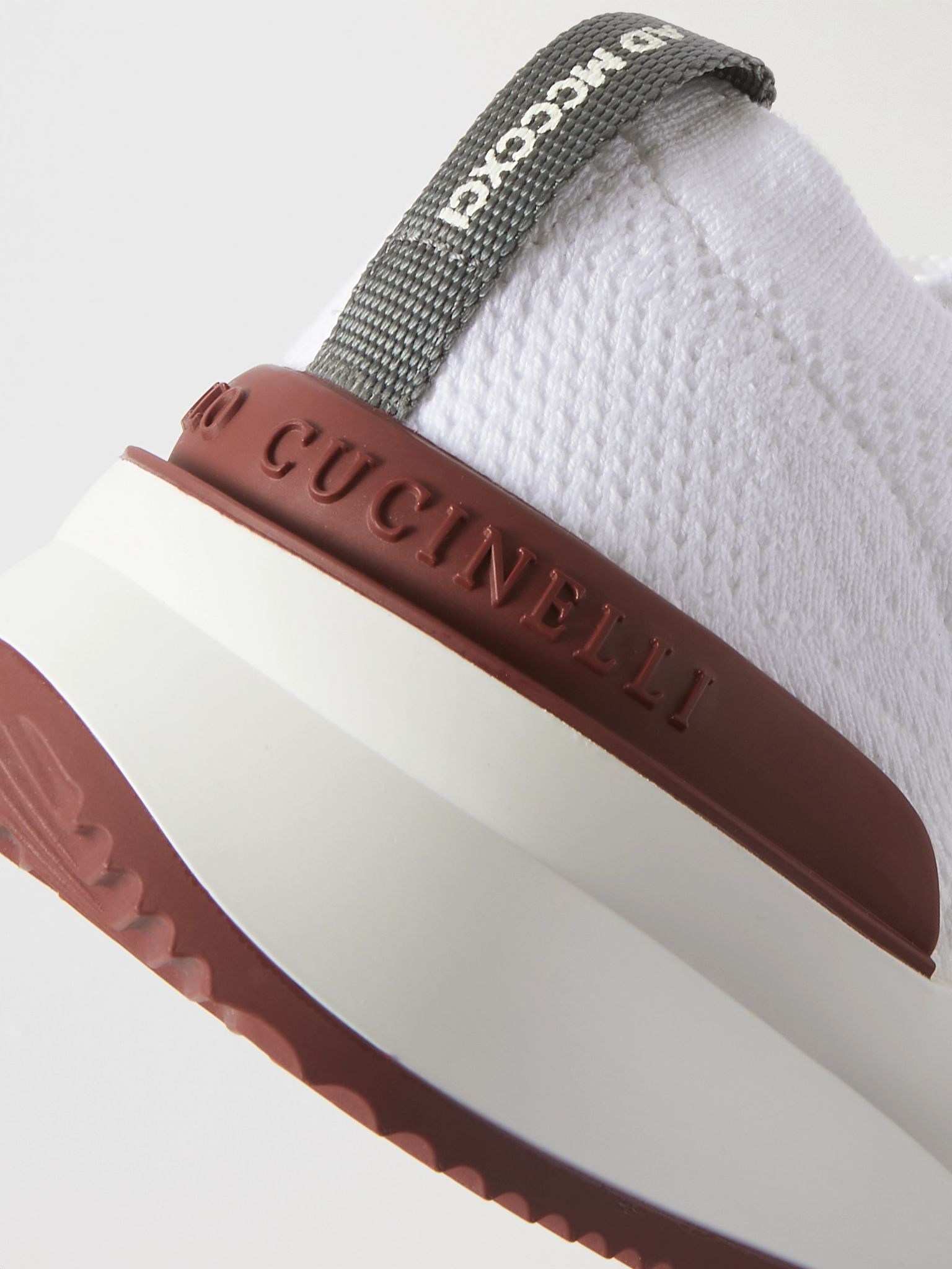 Leather-Trimmed Stretch-Knit Sneakers White - 5