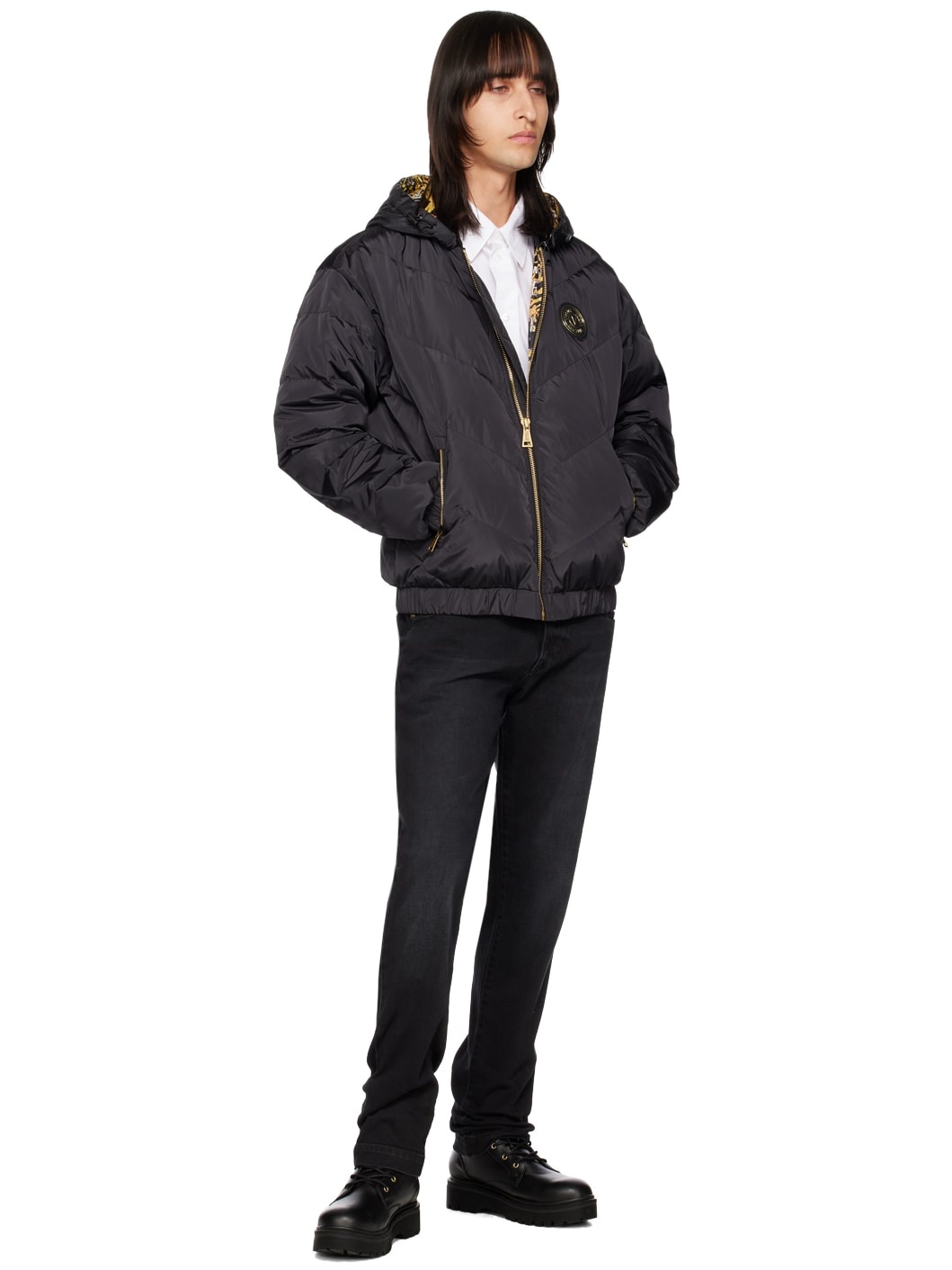 Black V-Emblem Down Jacket - 4