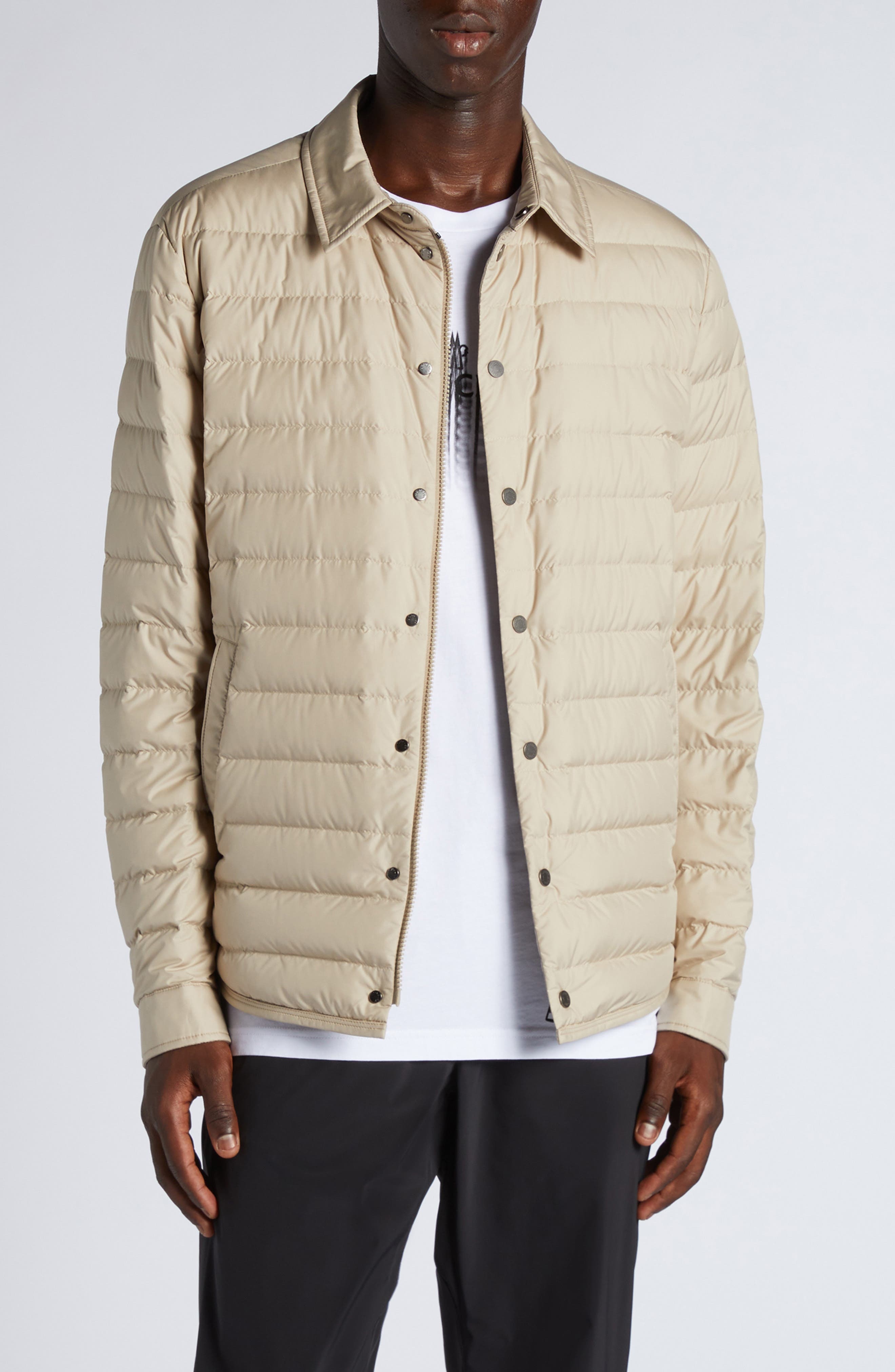 Moncler Bourdon Down Shirt Jacket in Pastel Beige at Nordstrom - 1