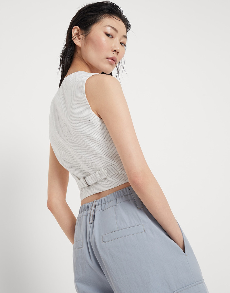 Wrinkled techno cotton gabardine baggy cargo trousers with monili 3