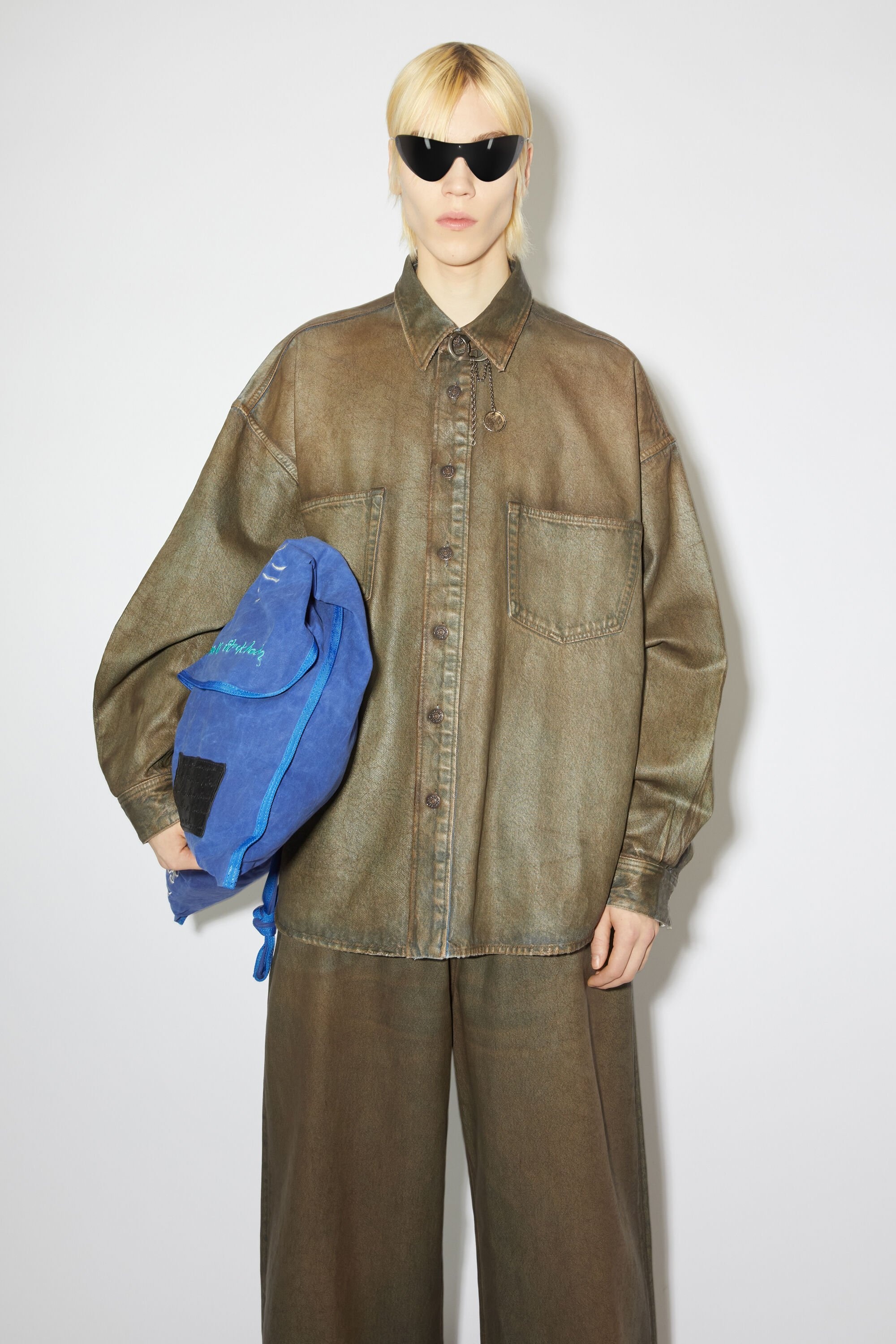 Denim button-up shirt - Blue/beige - 2