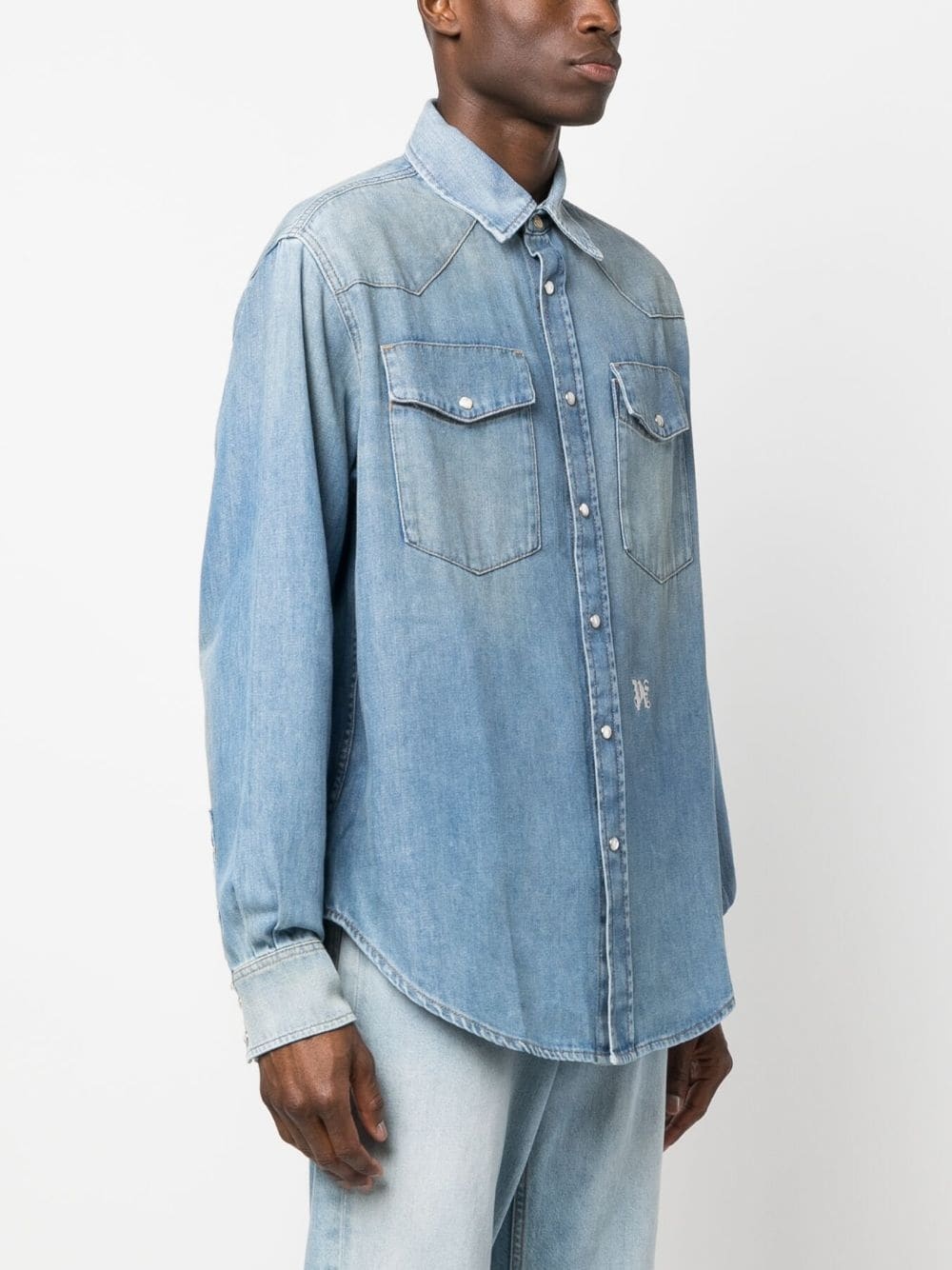 monogram-embroidered denim shirt - 3