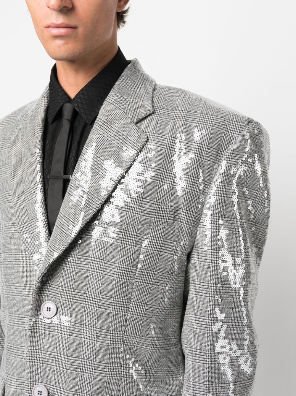 sequin-embellished checked coat - 6