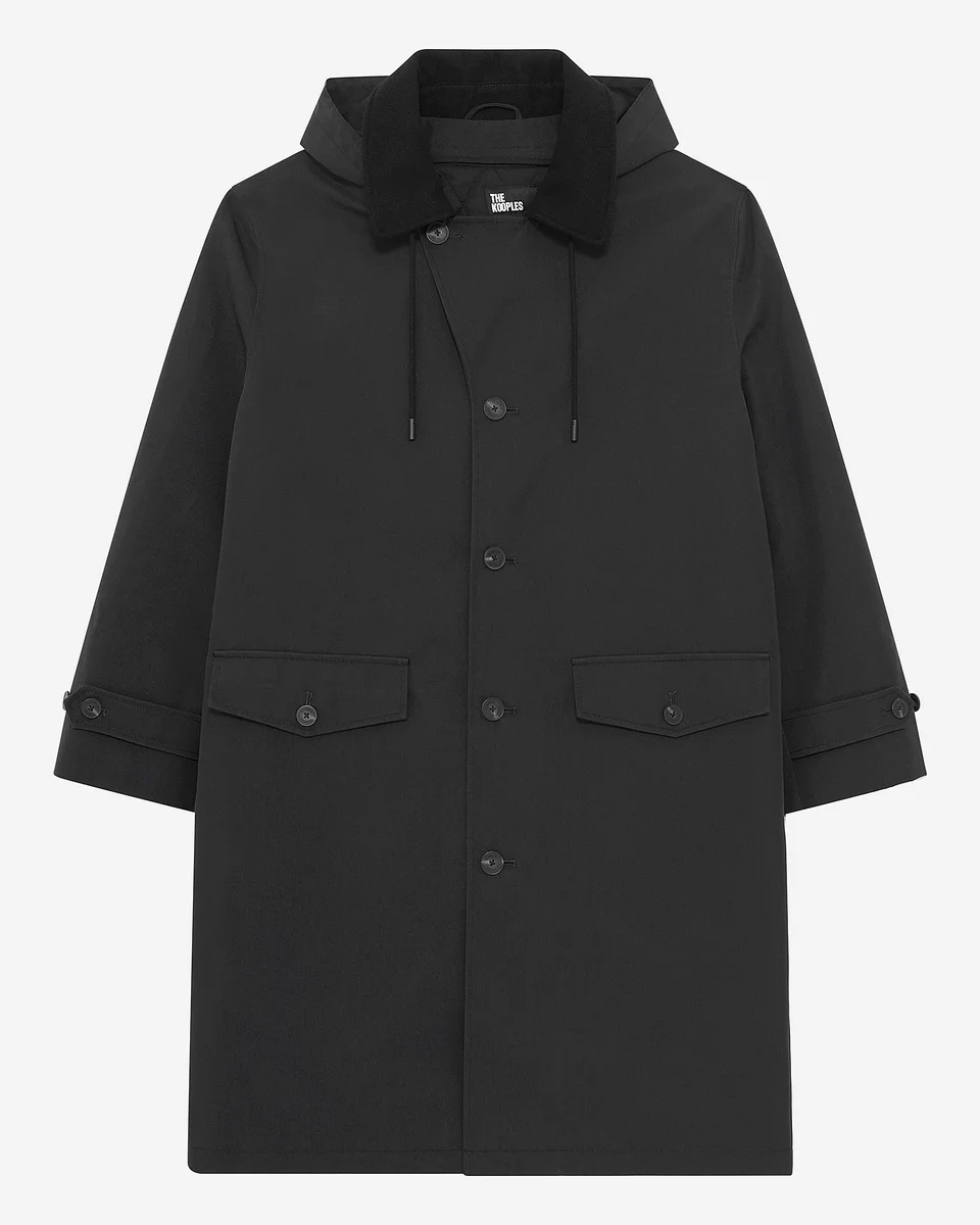 BLACK HOODED TRENCH PARKA - 1