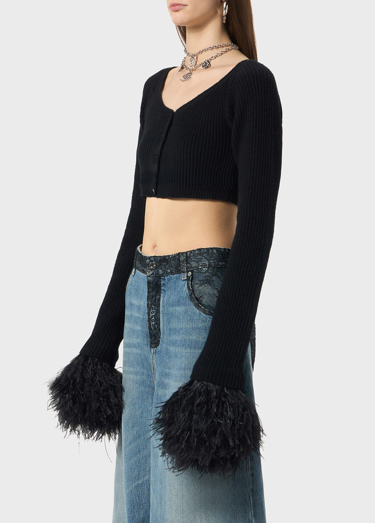 WOOL CARDIGAN WITH FEATHERS - 4