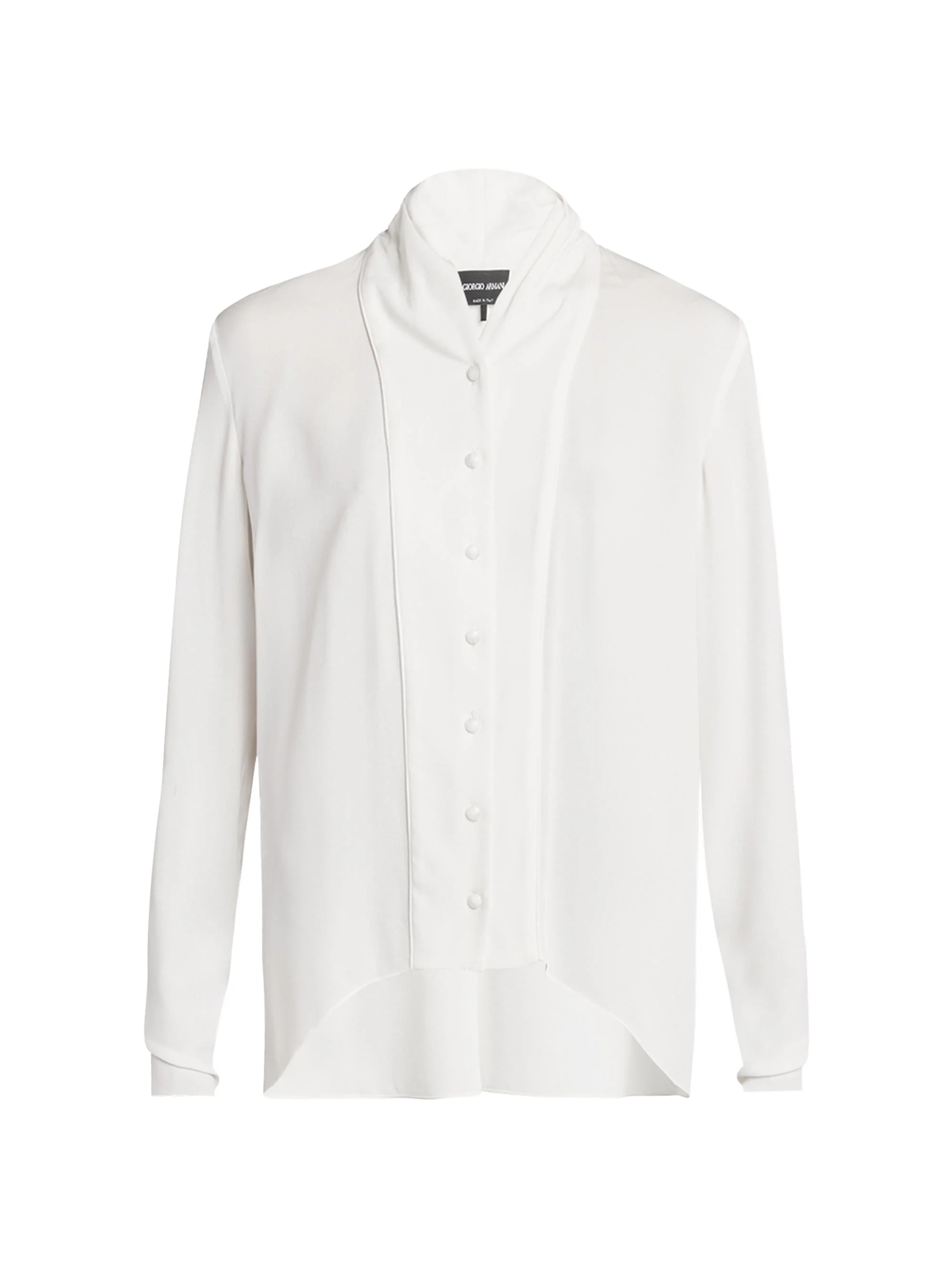 Women's Silk Georgette Shawl-Collar Blouse - White - 1