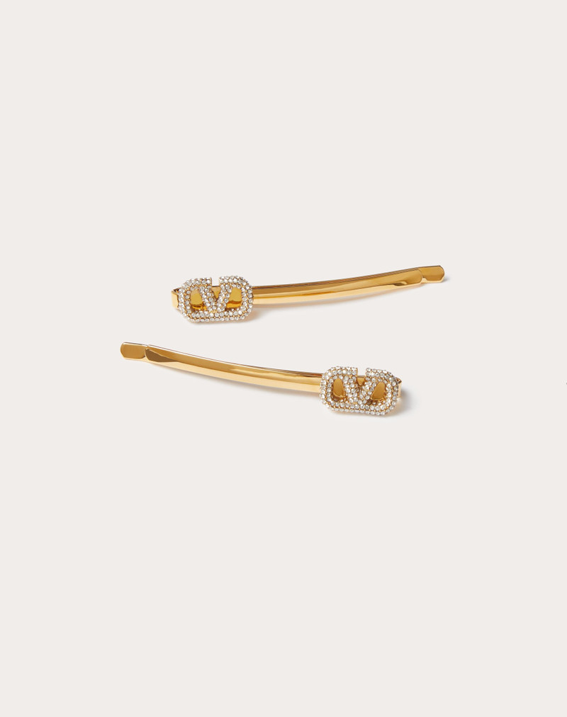 VLOGO SIGNATURE METAL AND SWAROVSKI® CRYSTAL HAIR CLIP 1