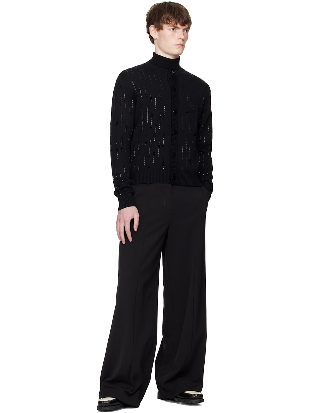 Black Embellished Rain Appliqué Cardigan - 4