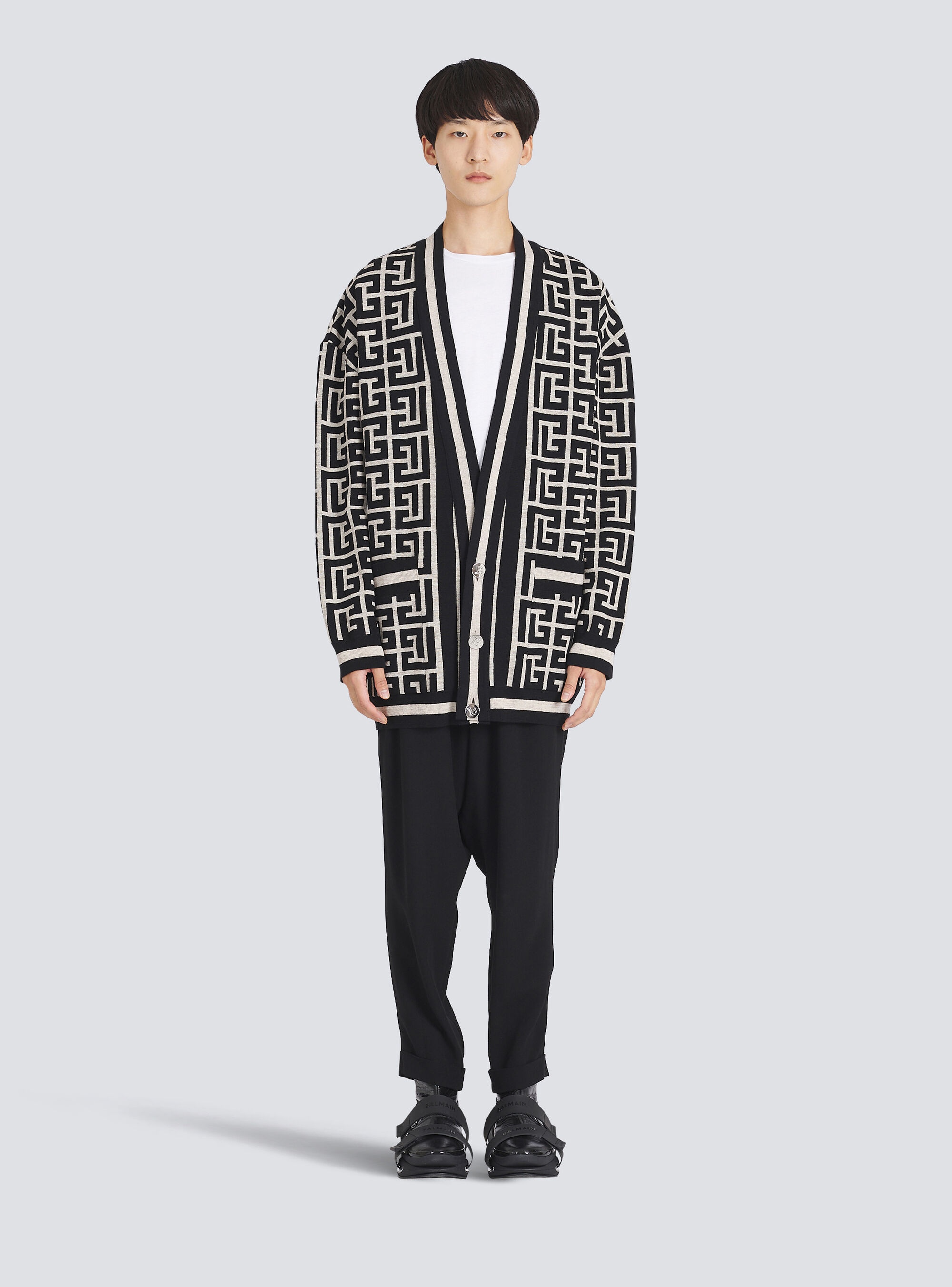 Oversized wool sweater with Balmain monogram - 3