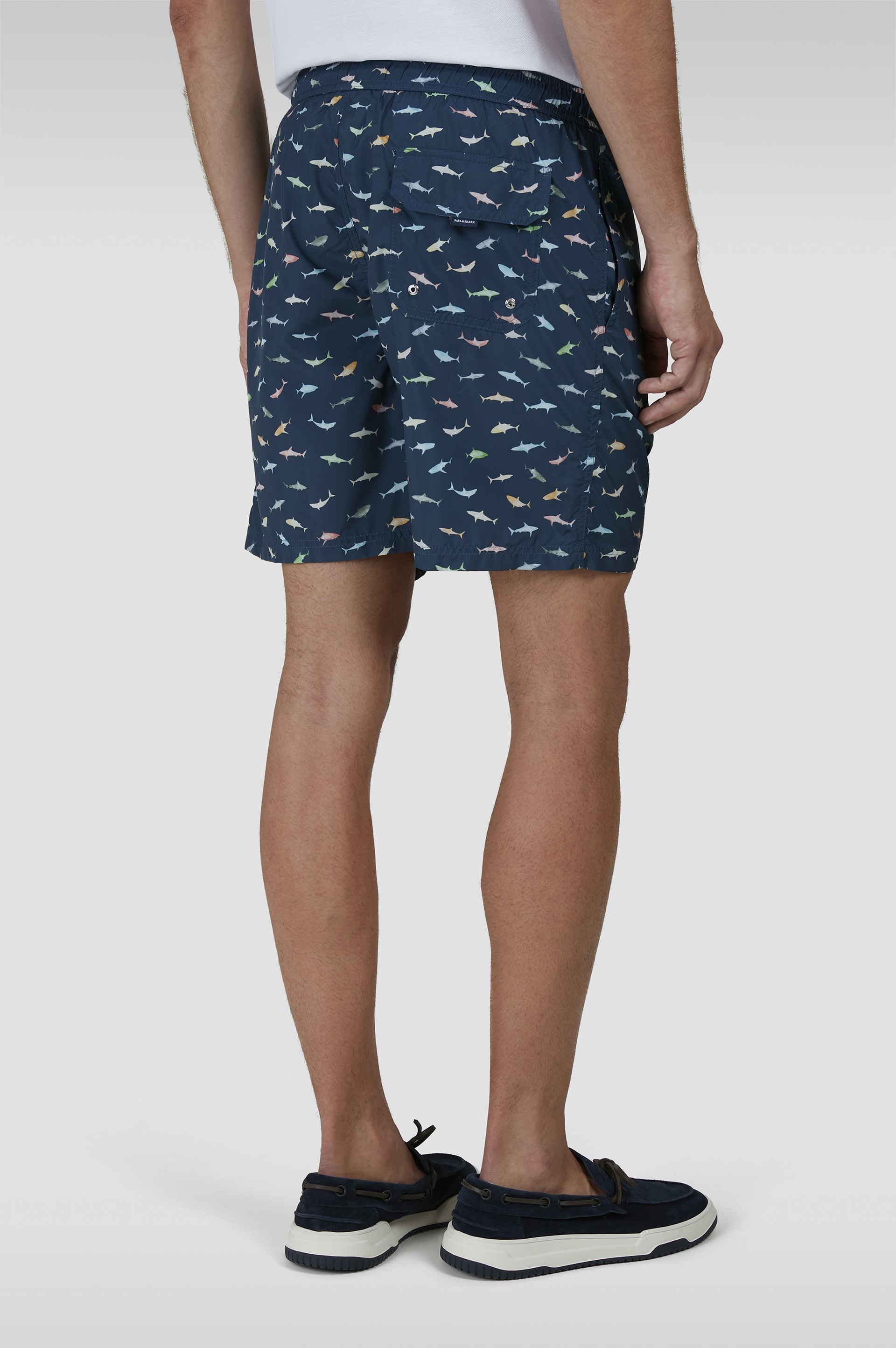 SWIM SHORTS WITH MULTICOLOR SHARK PRINT - 3
