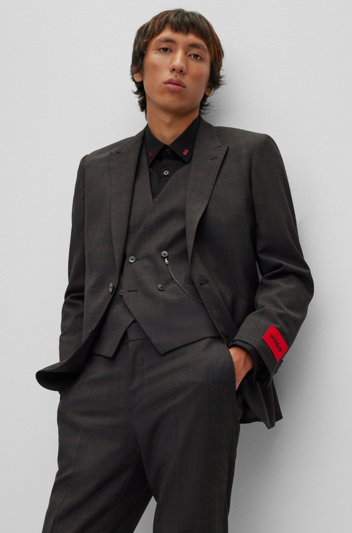 SLIM-FIT THREE-PIECE SUIT IN A CHECKED WOOL BLEND - 6
