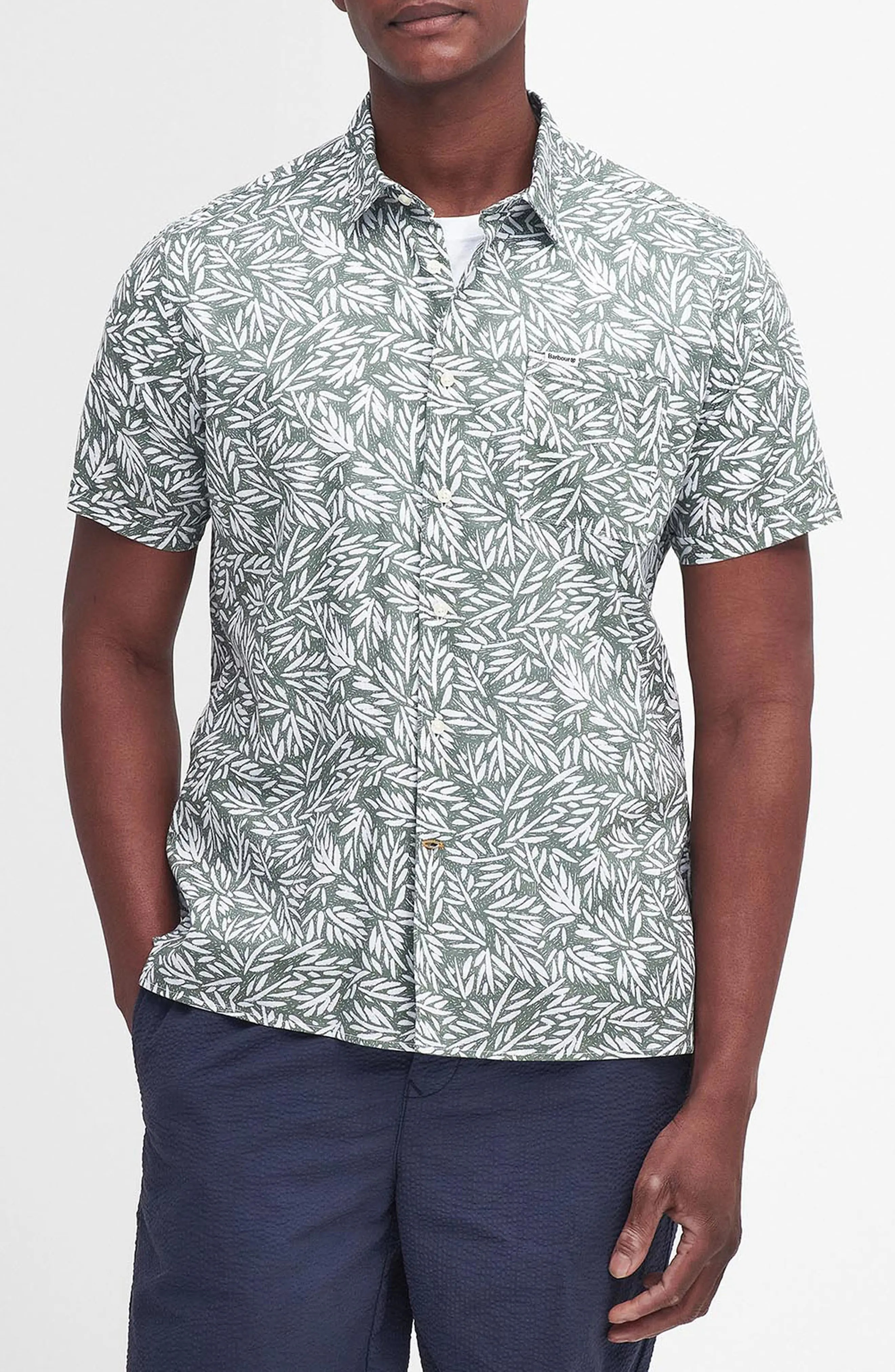 Jackstone Regular Fit Leaf Print Short Sleeve Button-Up Shirt - 1