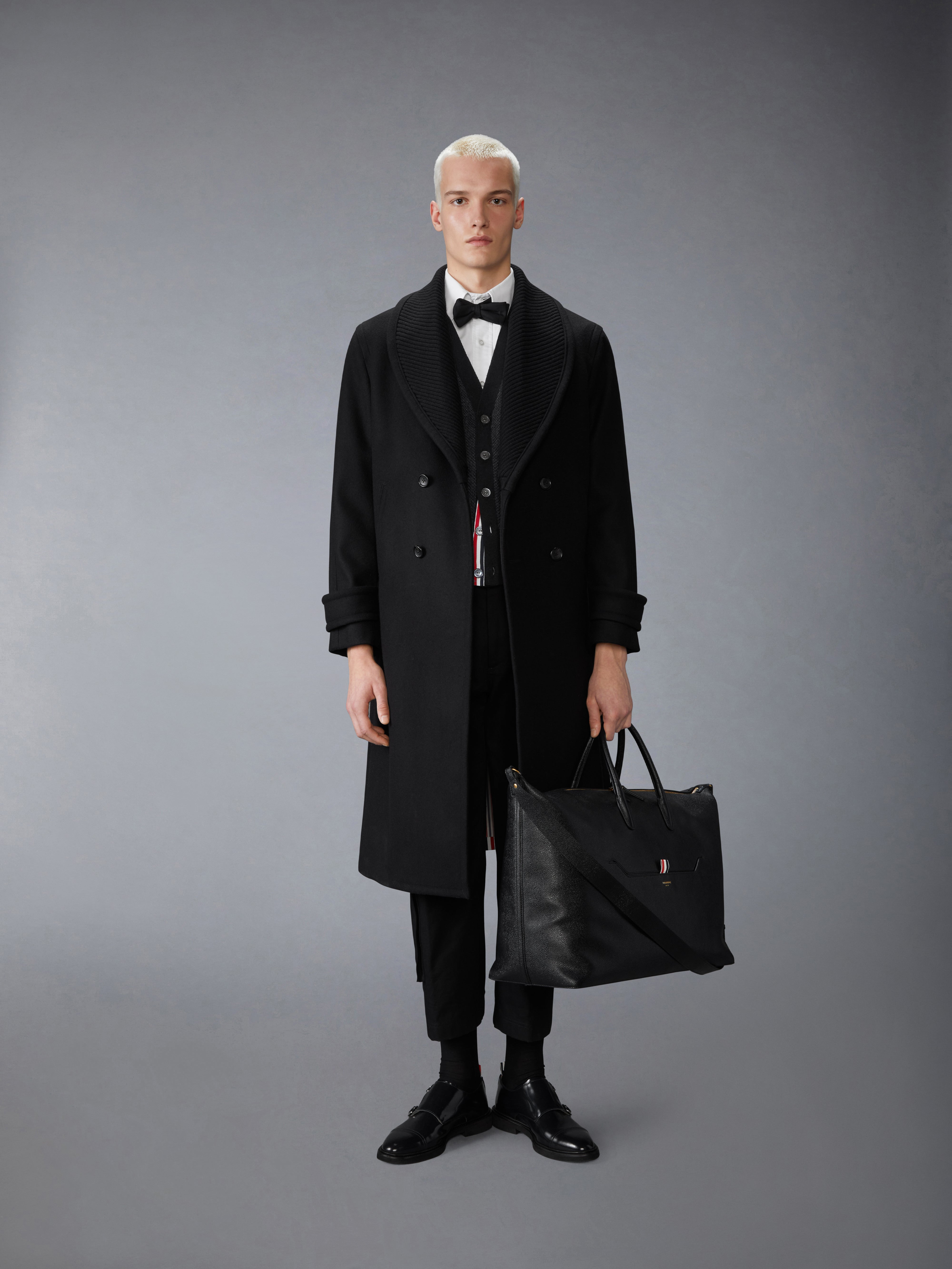 KNIT SHAWL COLLAR MELTON OVERCOAT - 5