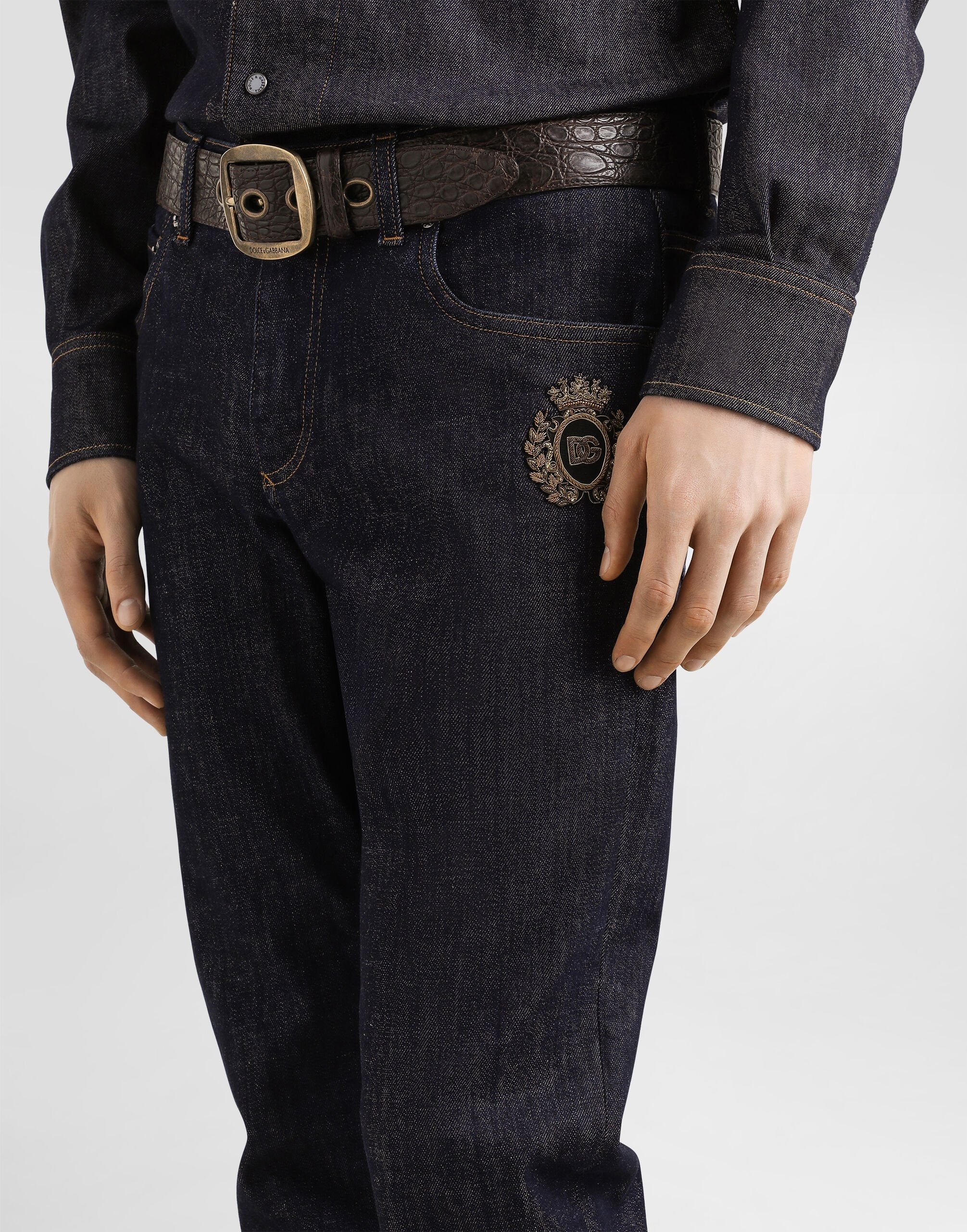 Slim-fit stretch cotton jeans with patch - 4