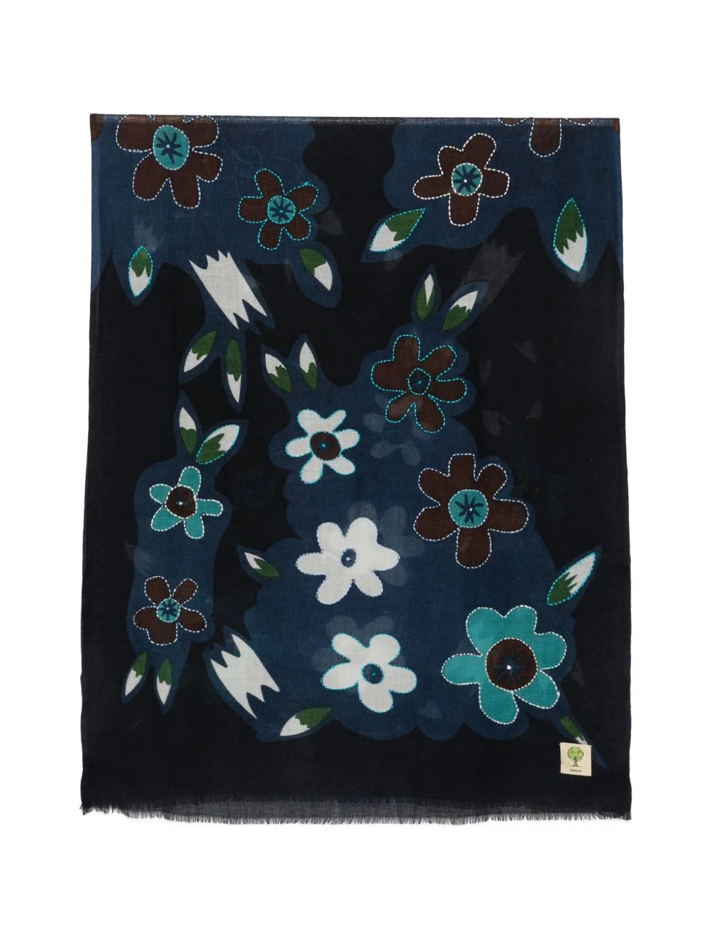 floral-print fringed scarf - 1