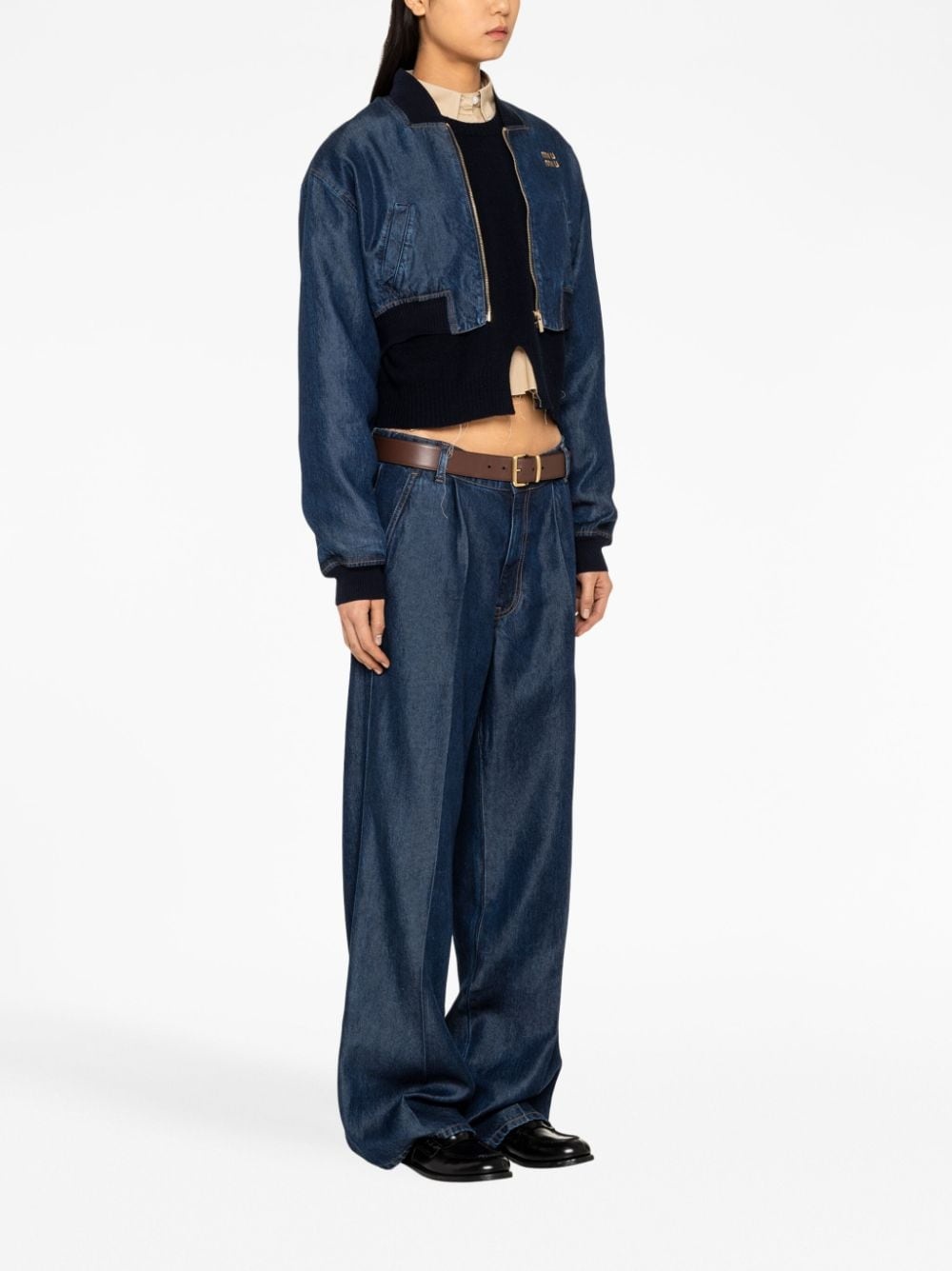 embroidered-logo denim blouson jacket - 3