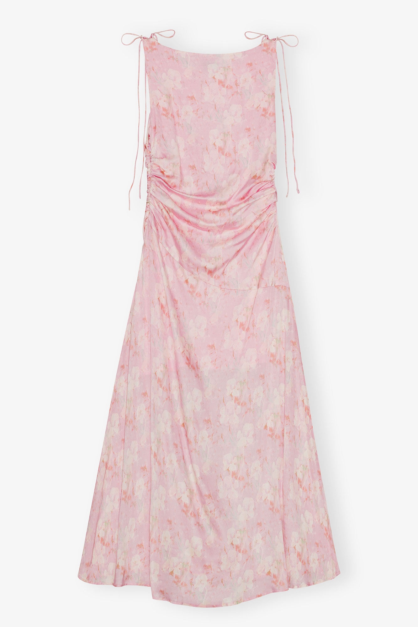 PINK PRINTED SATIN GATHERED DRESS - 5