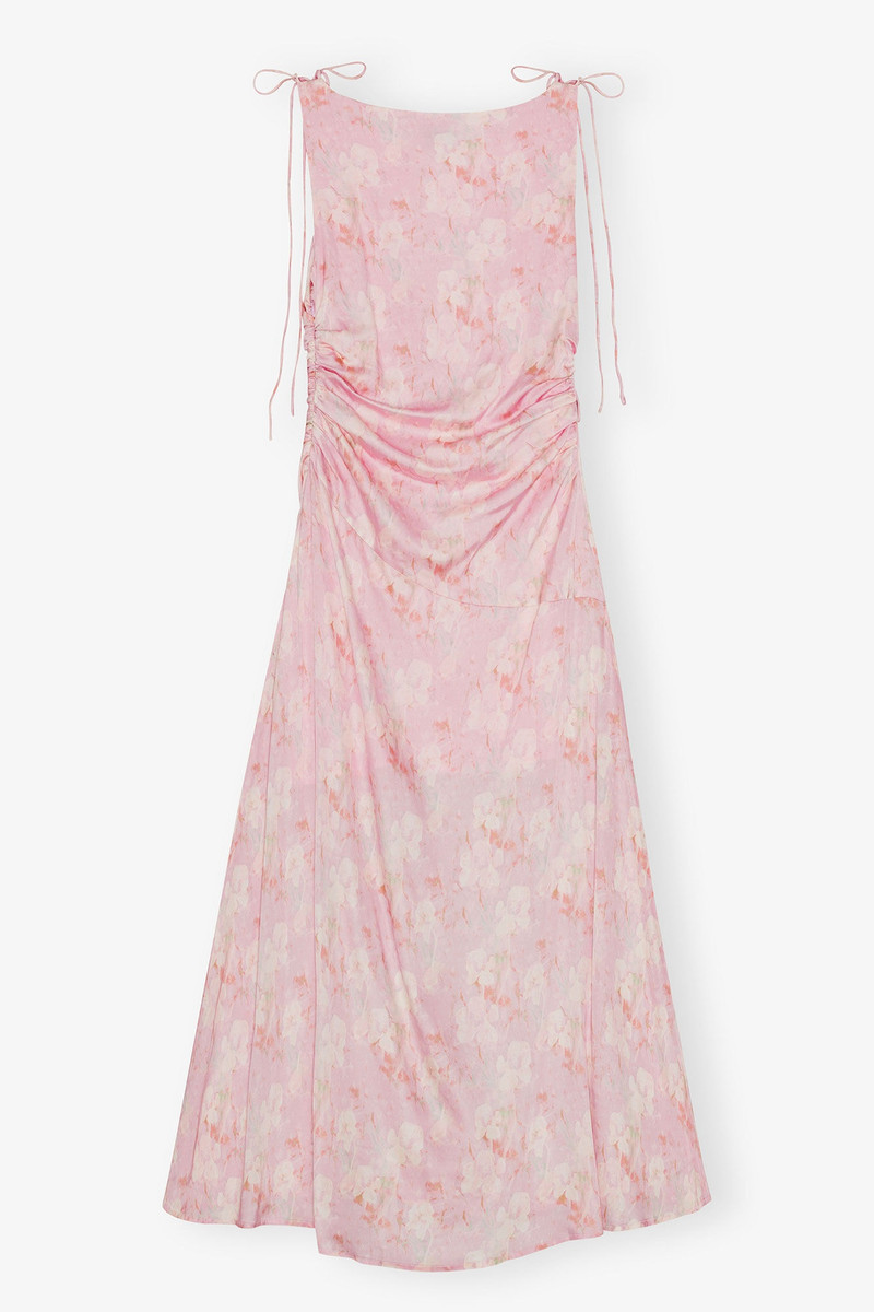 PINK PRINTED SATIN GATHERED DRESS 5