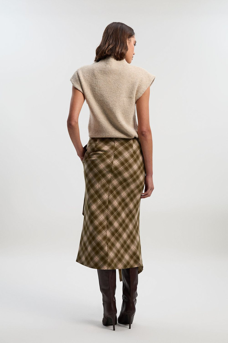 Petite Tailored Check Trim Detail Midi Skirt 5