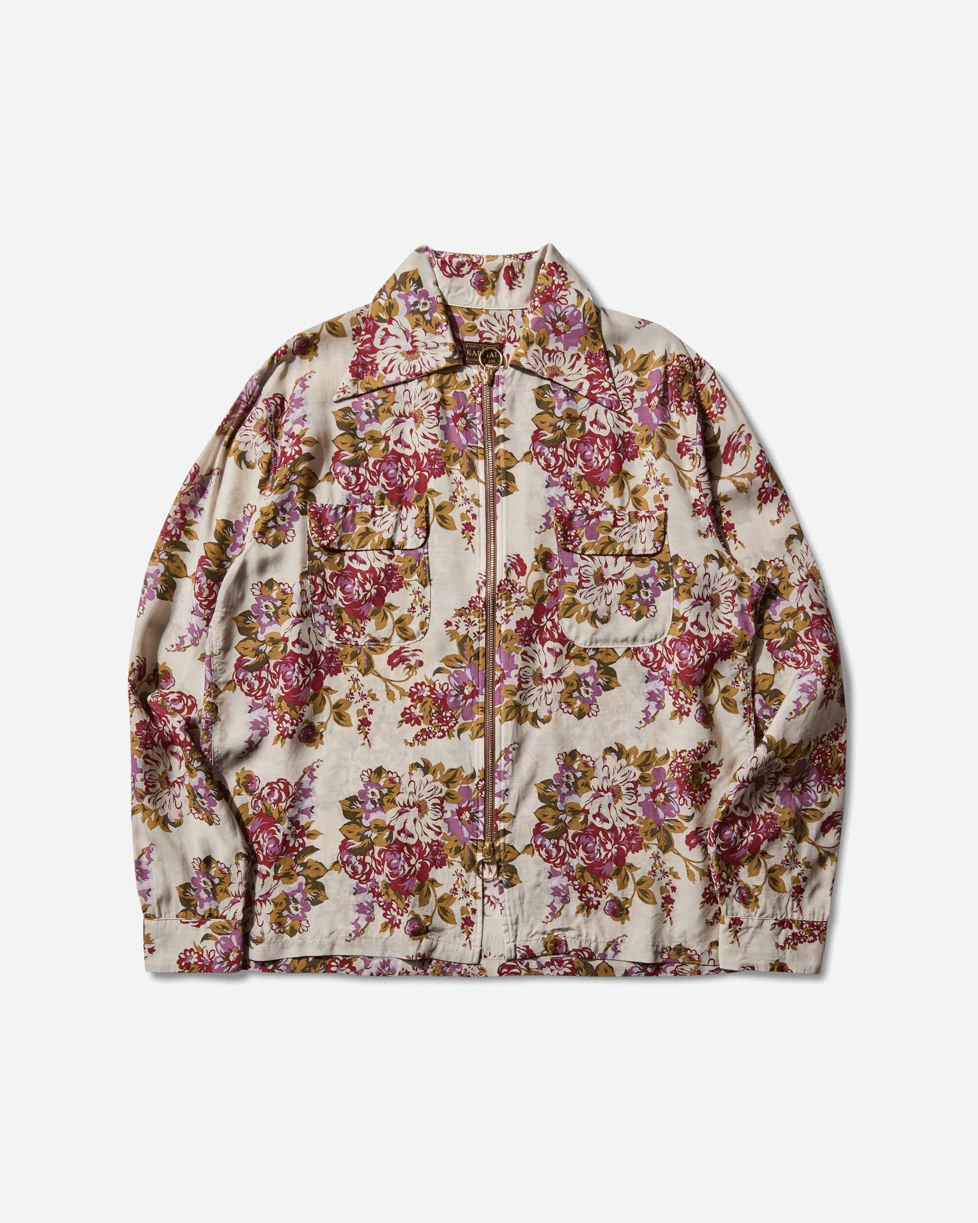 Men's Silk Rayon Champetre Maria Drizzle Open Collar Shirt Purple / Beige - 1