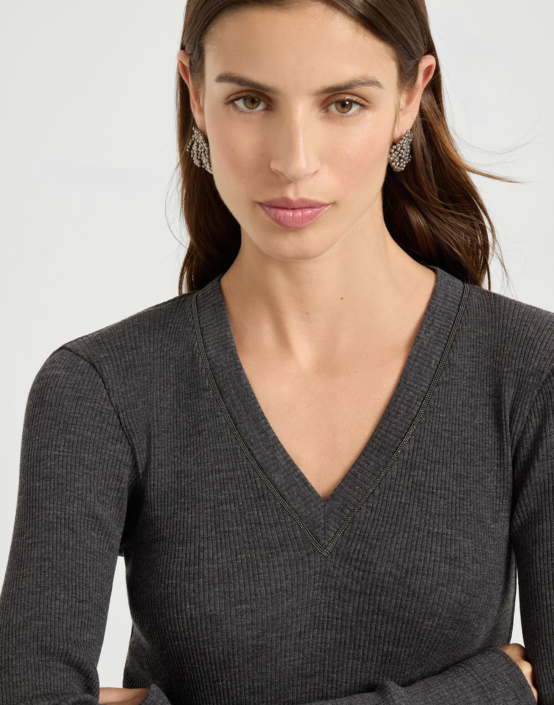 Ribbed wool jersey top with shiny trim 3