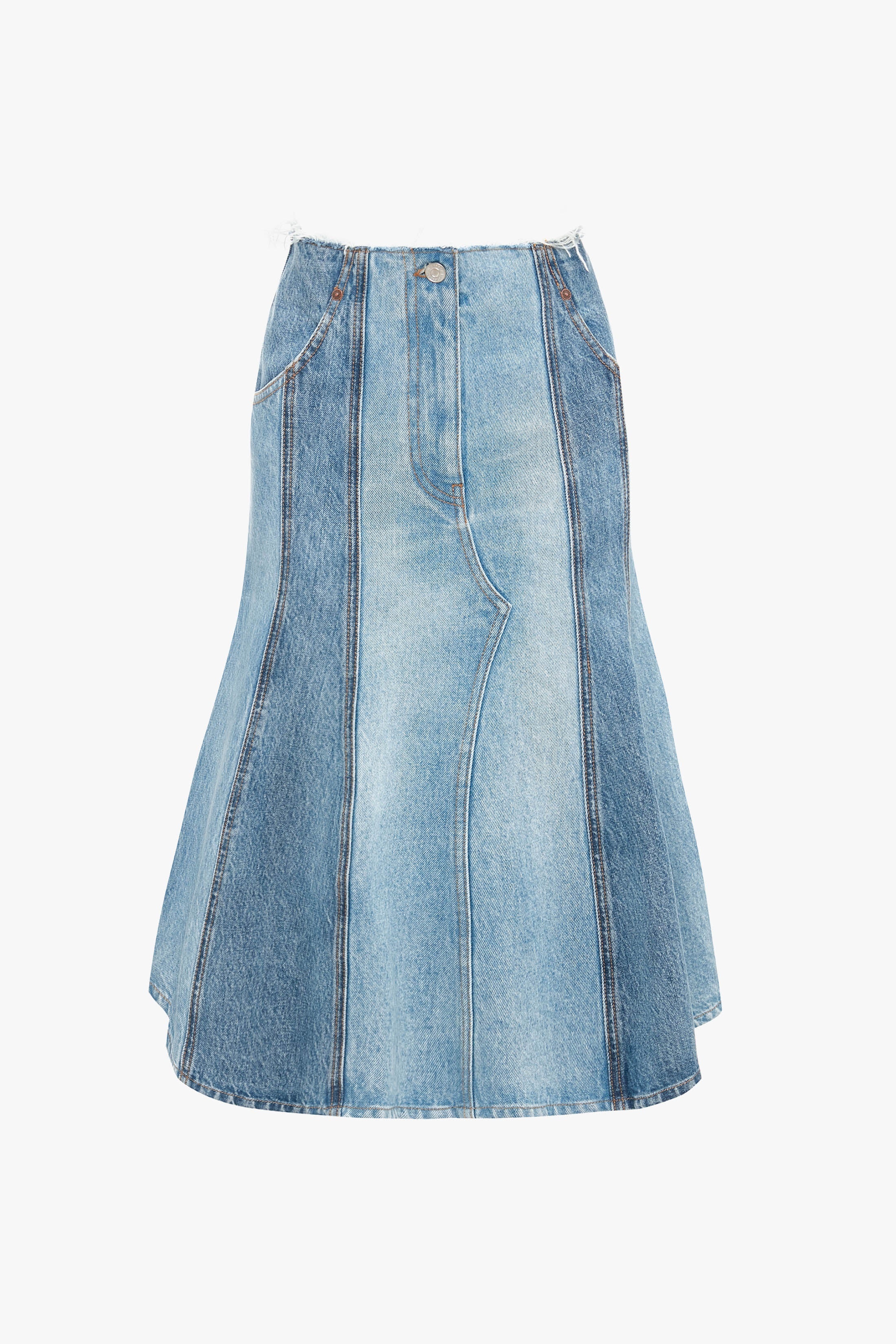 Deconstructed Denim Midi Skirt In Vintage Wash - 1