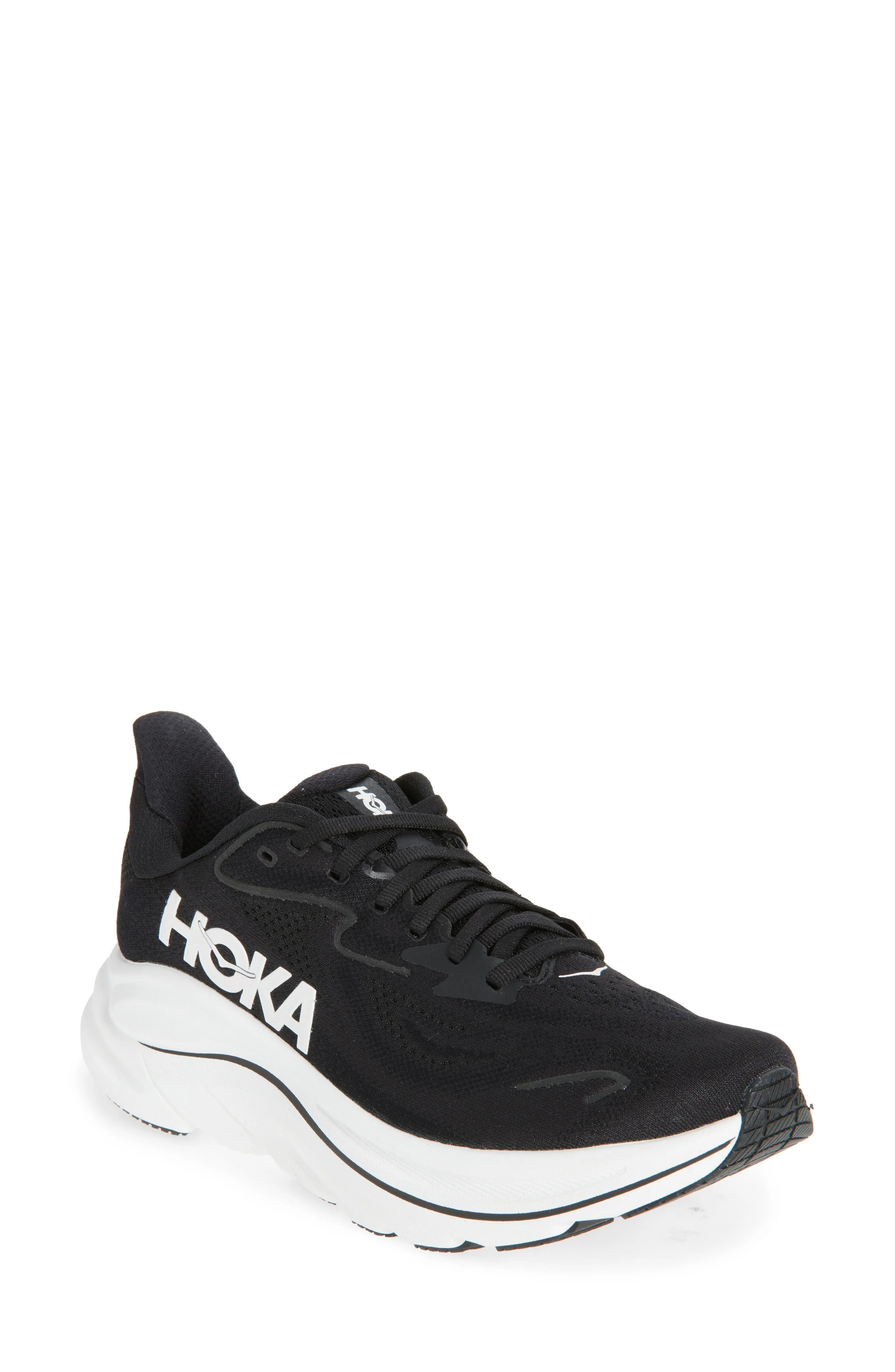 HOKA Clifton 10 Running Shoe in Black /White at Nordstrom - 1