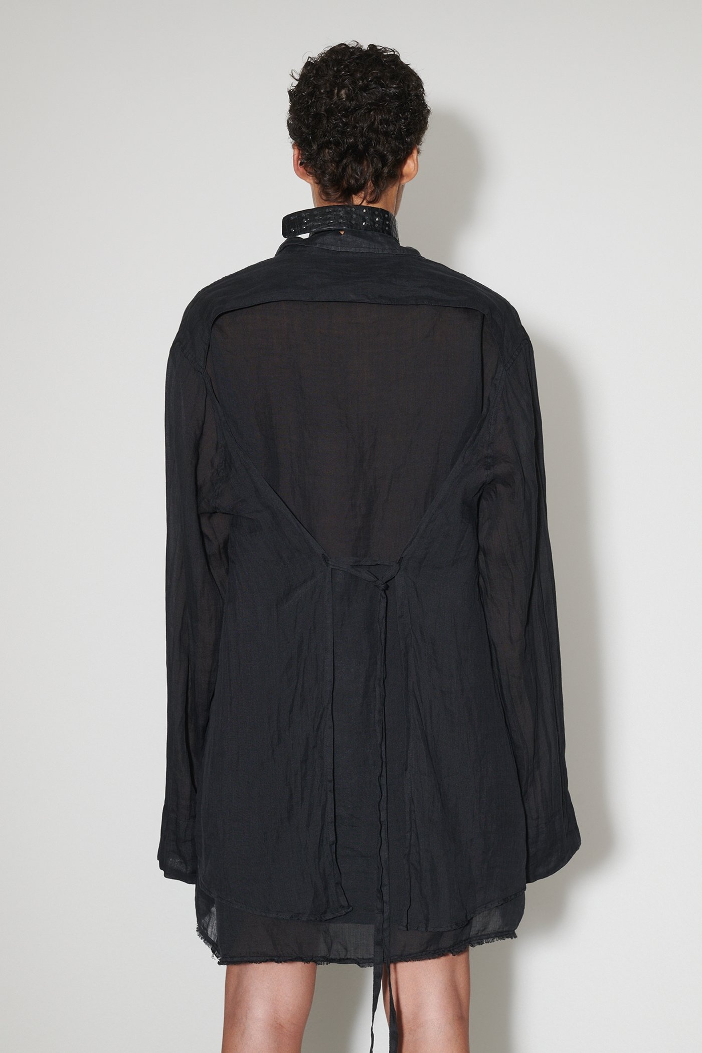 Backless Liner Shirt Black Gauze Ramie - 6