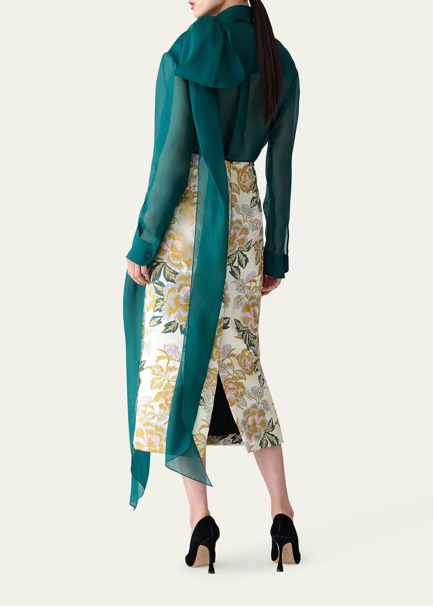 Bow Silk Button-Down Top - 3